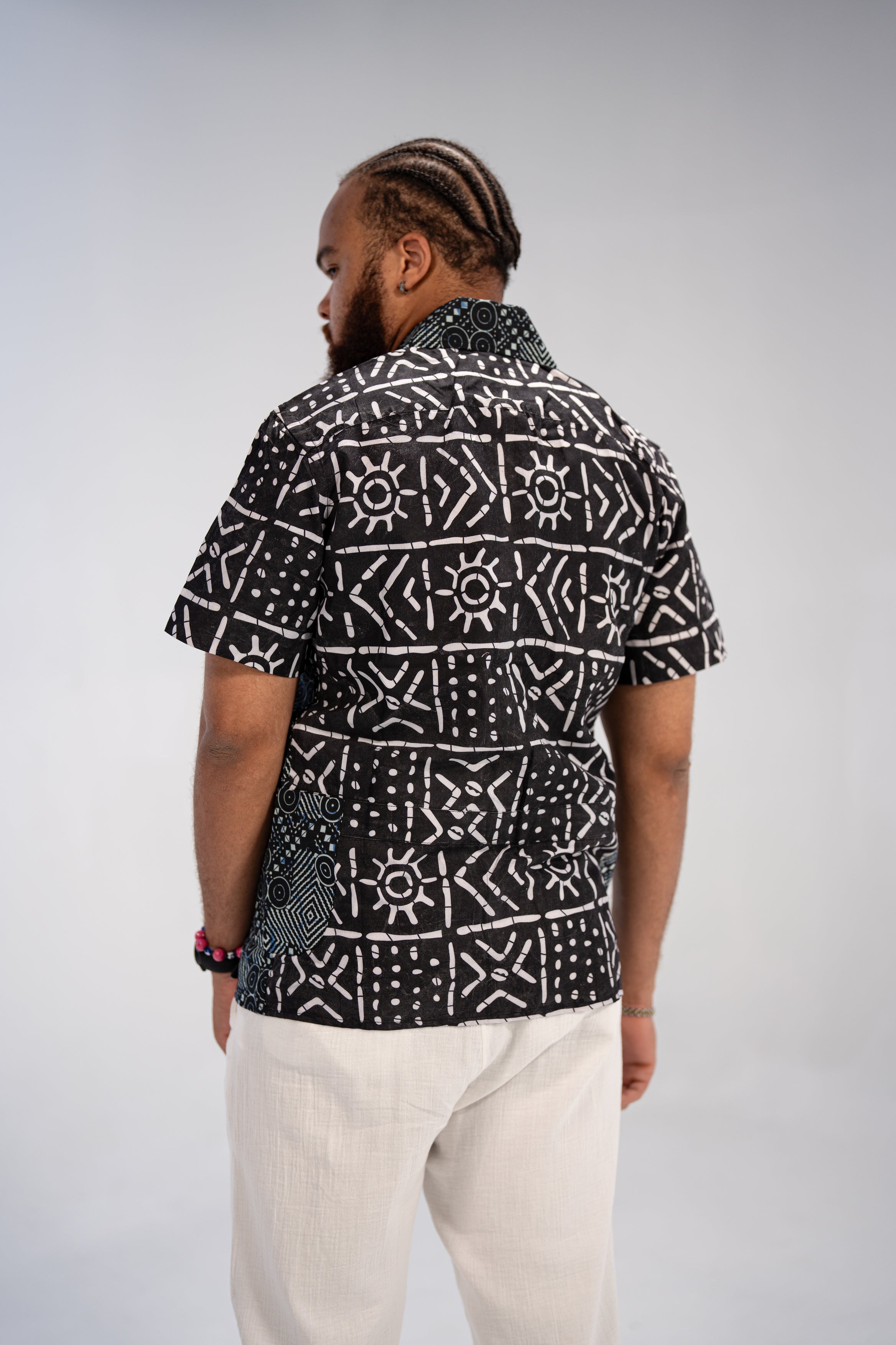 Ababio Men's African Print Shirt (Natural Mudcloth)