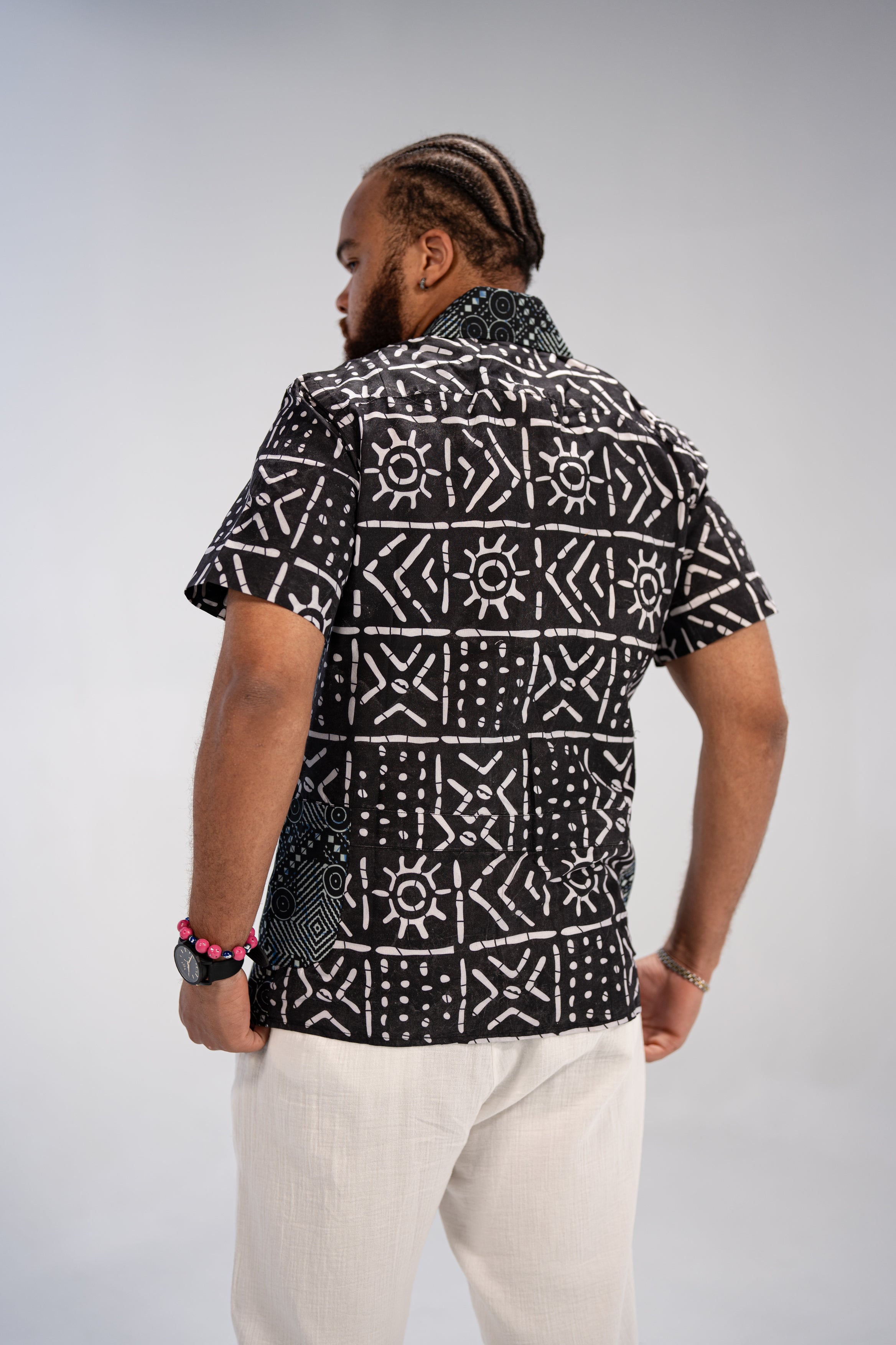 Ababio Men's African Print Shirt (Natural Mudcloth)