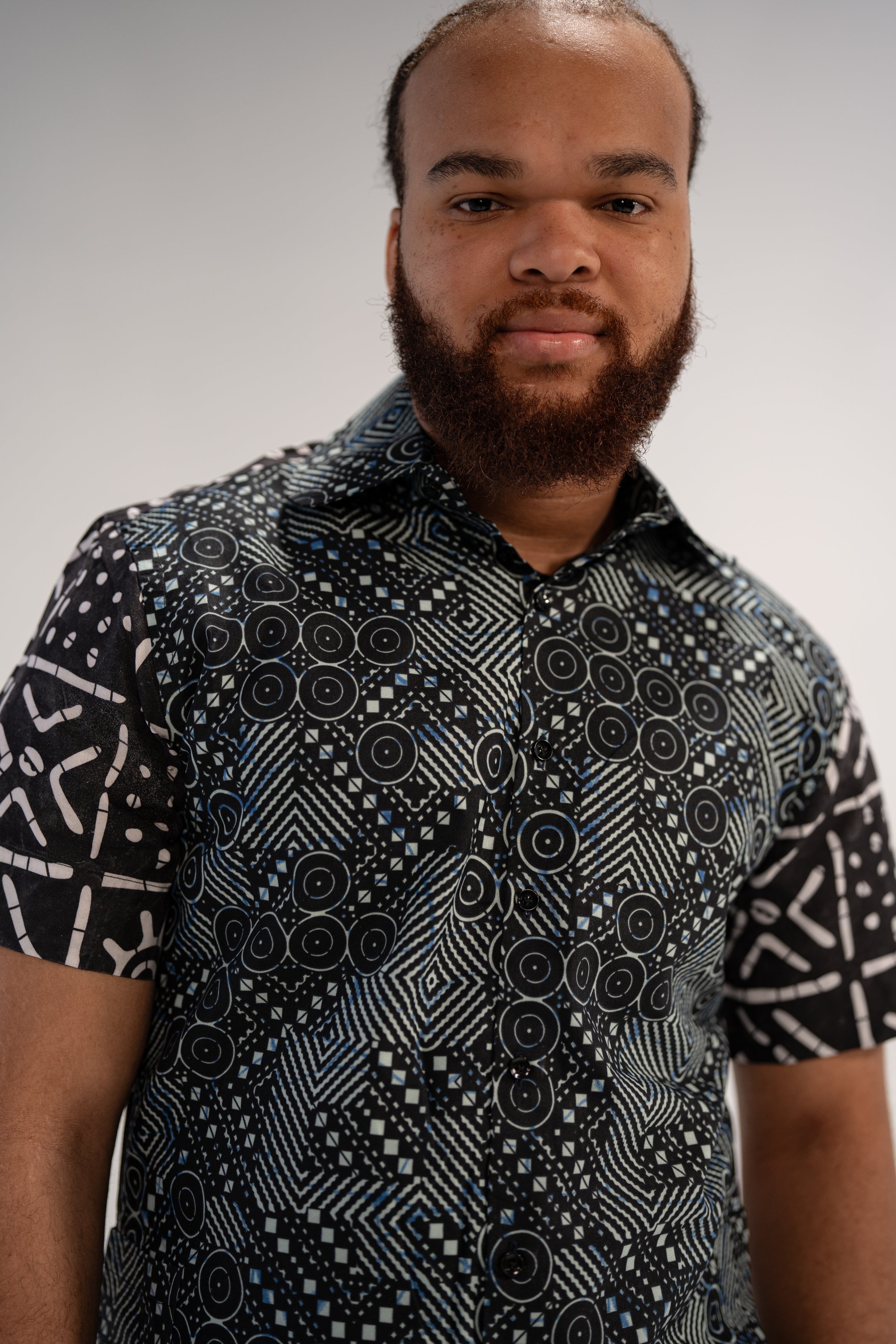 Ababio Men's African Print Shirt (Natural Mudcloth)