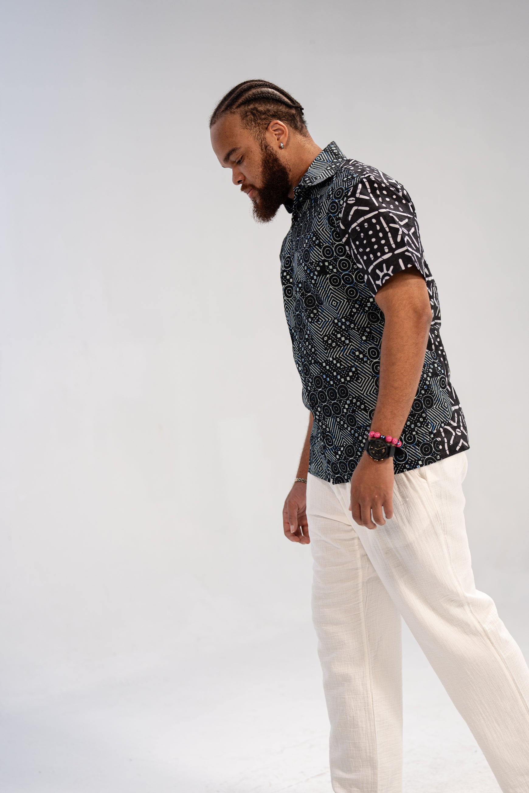 Ababio Men's African Print Shirt (Natural Mudcloth)