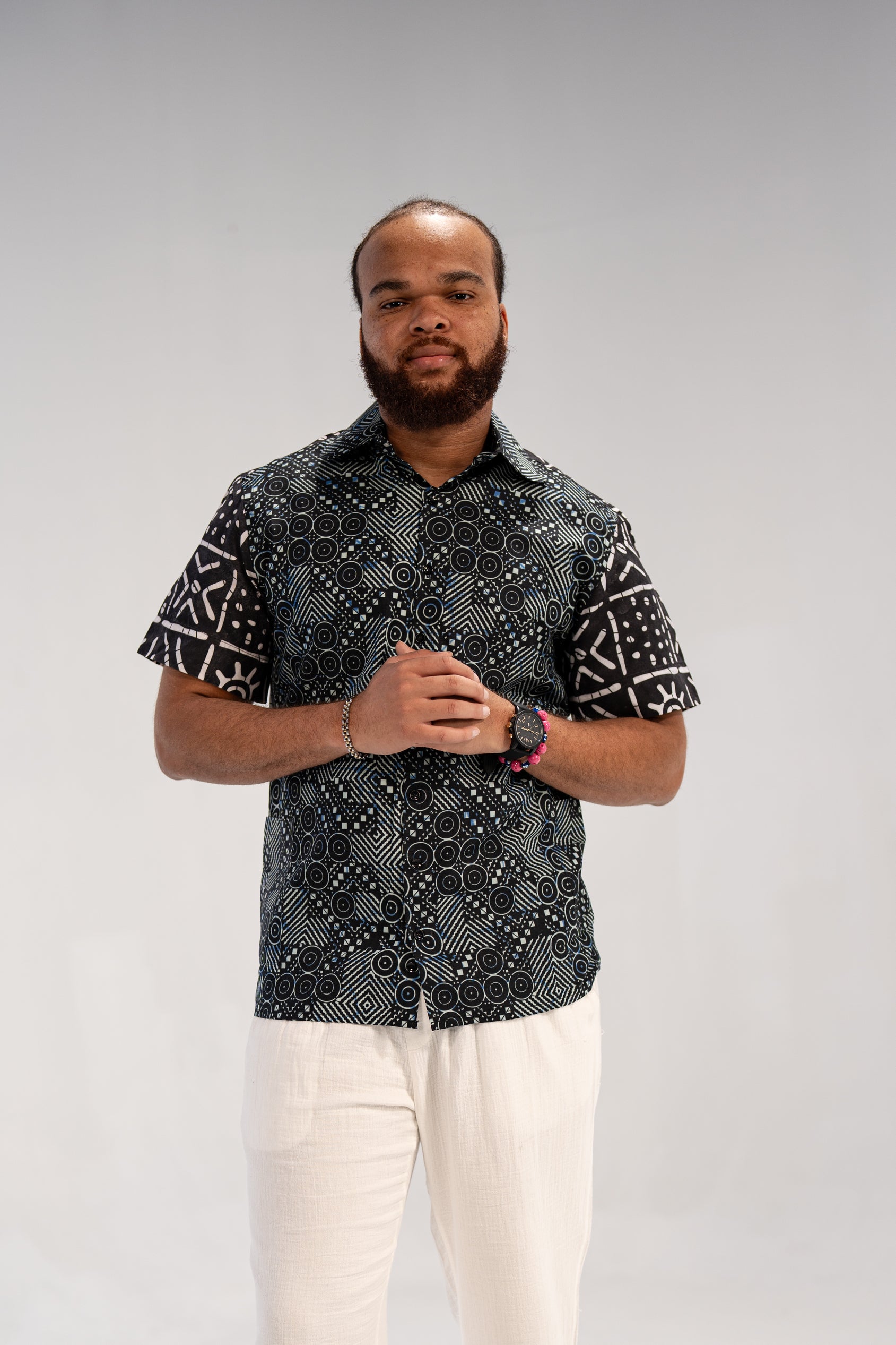 Ababio Men's African Print Shirt (Natural Mudcloth)