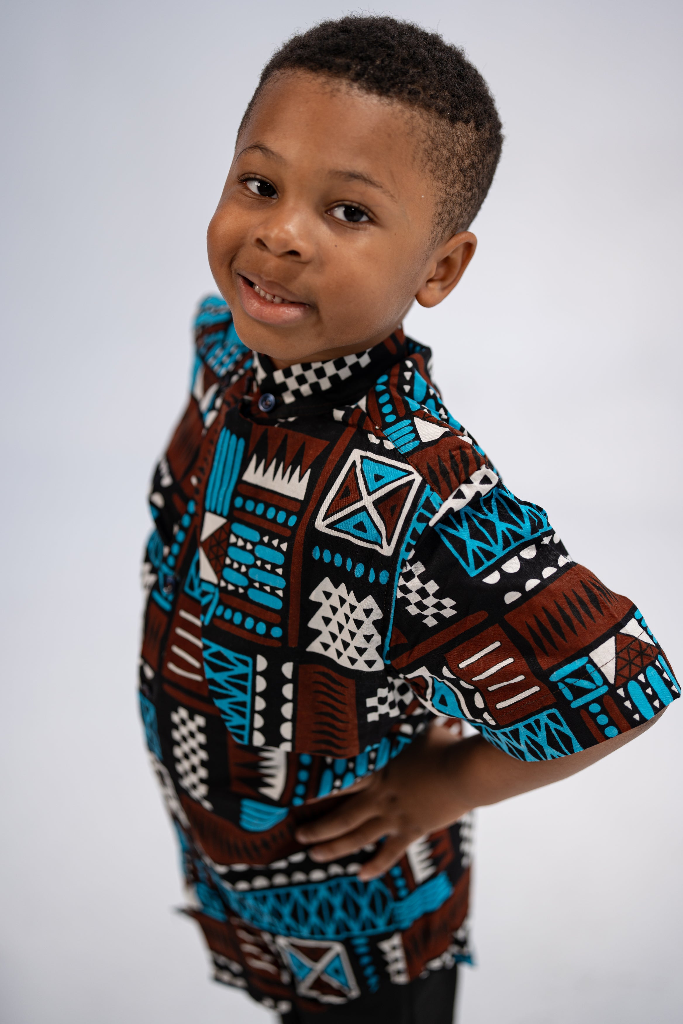 Afam Boy’s African Print Shirt (Bold Mudcloth)