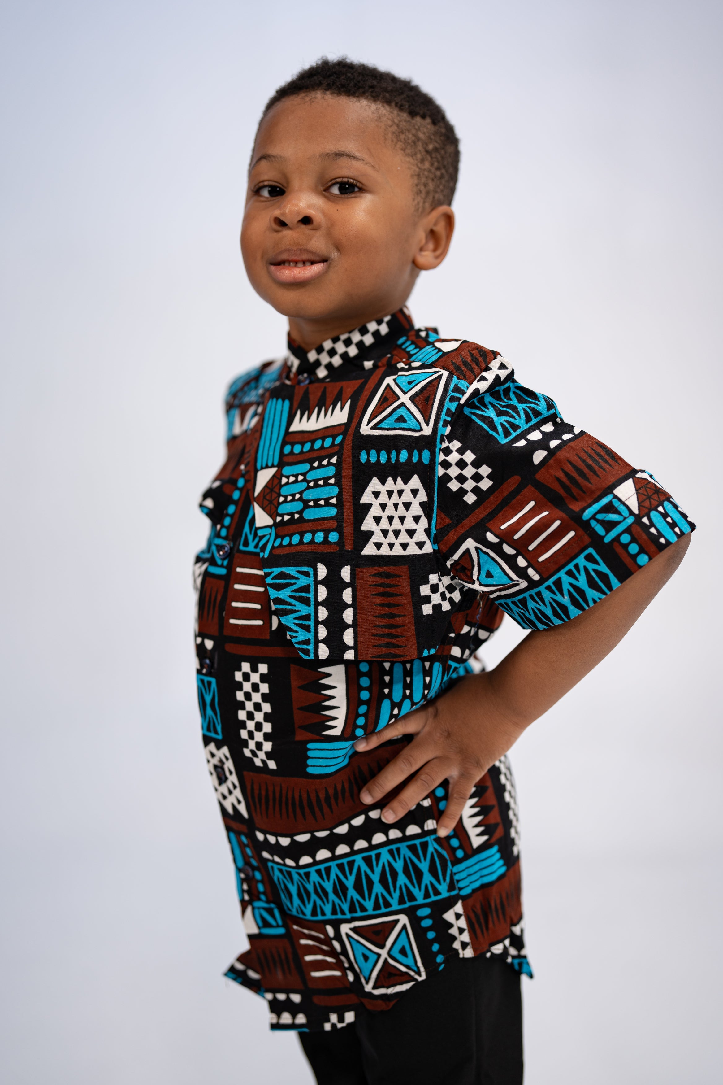 Afam Boy’s African Print Shirt (Bold Mudcloth)