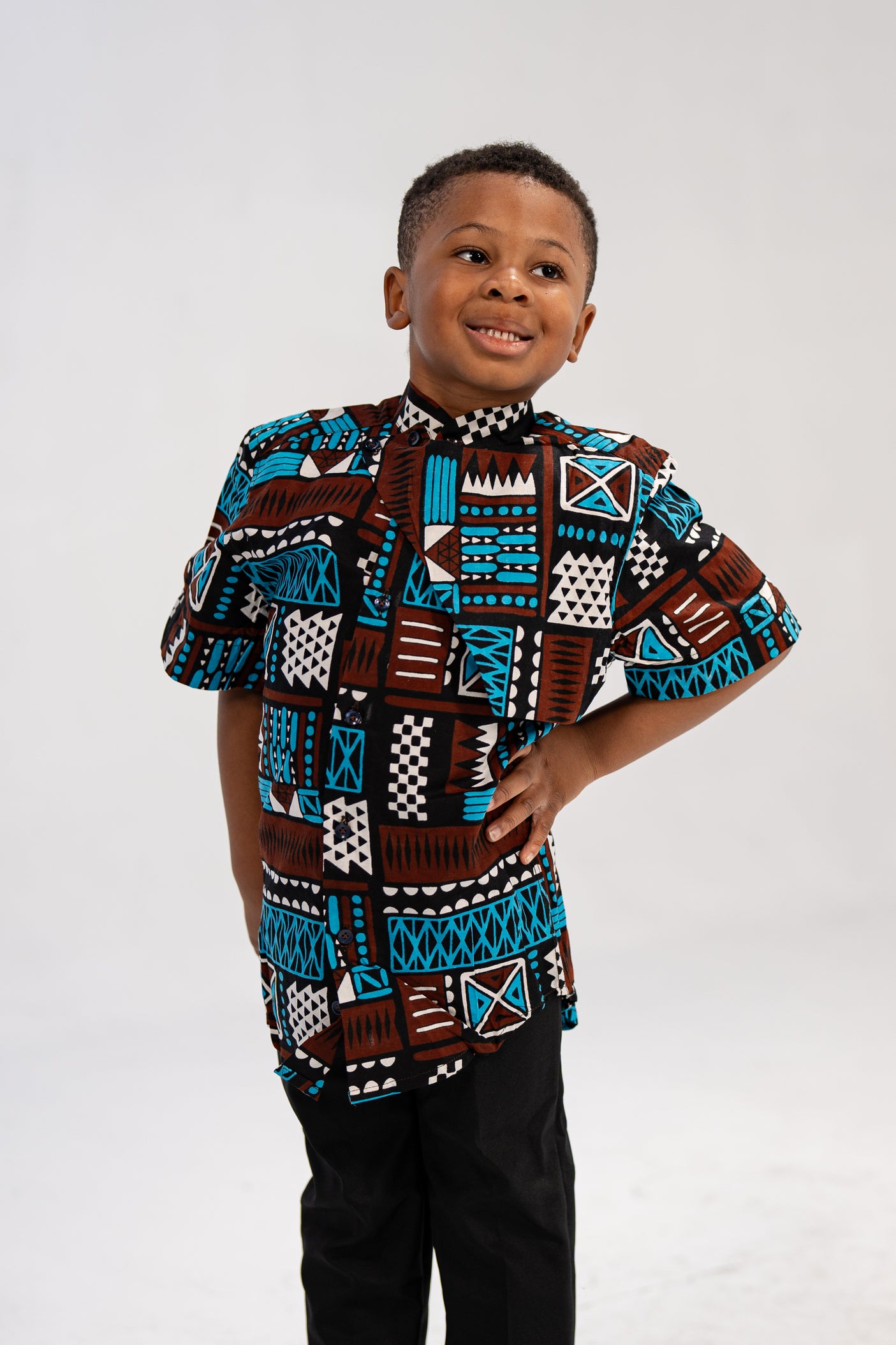 Afam Boy’s African Print Shirt (Bold Mudcloth)