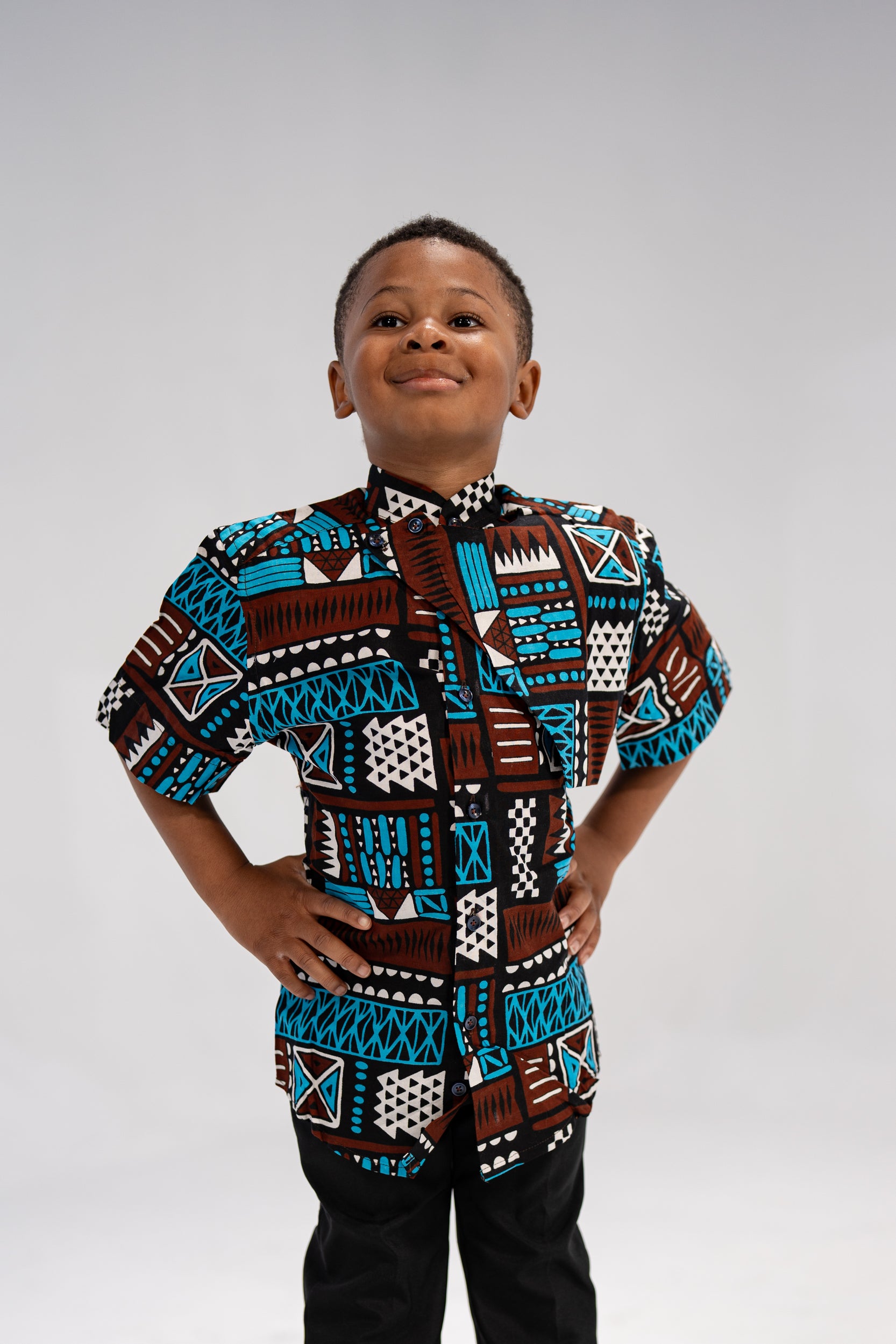 Afam Boy’s African Print Shirt (Bold Mudcloth)