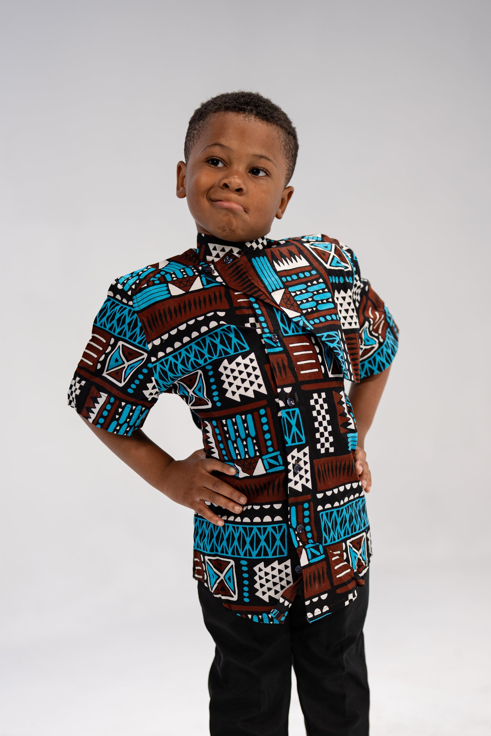 Afam Boy’s African Print Shirt (Bold Mudcloth)