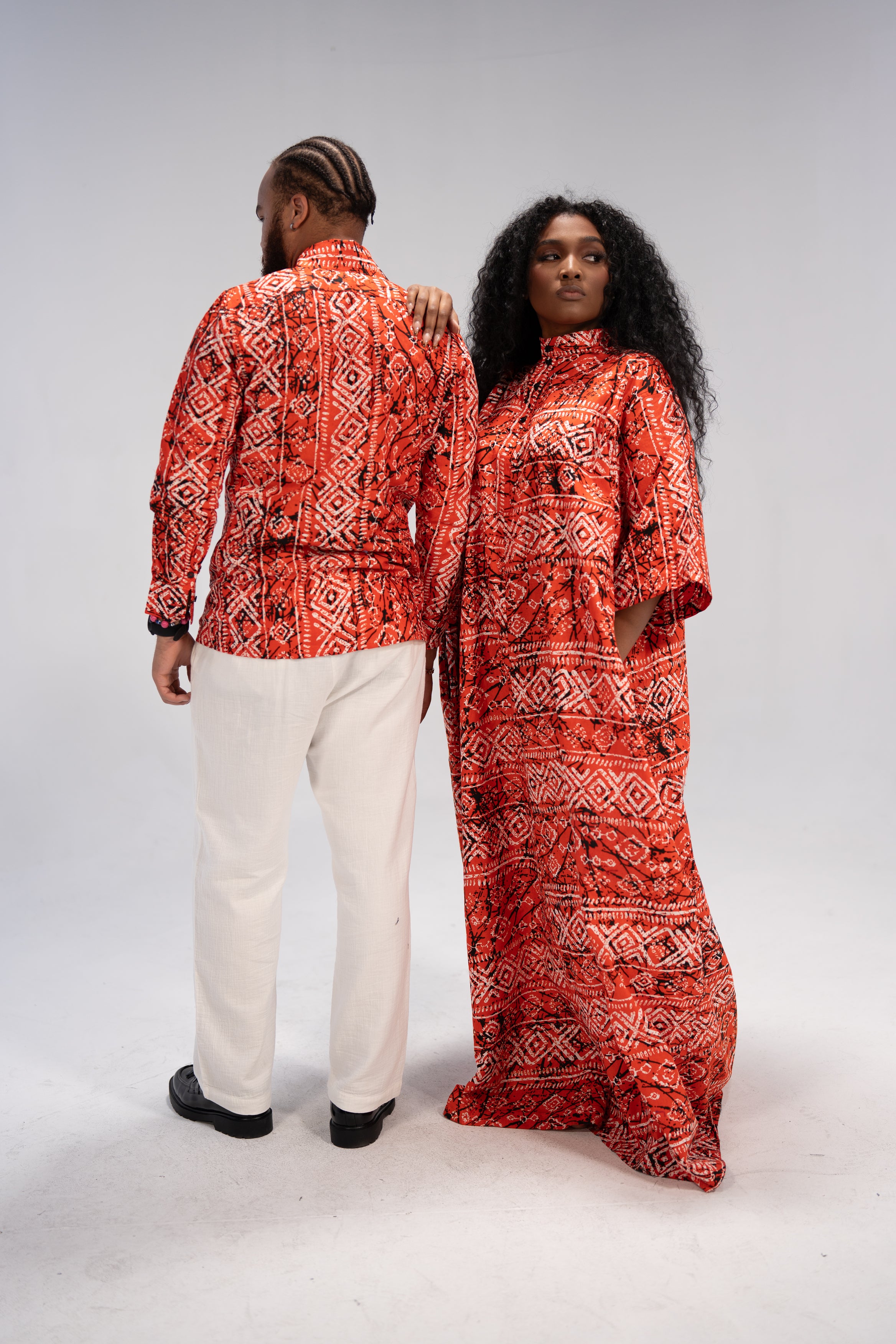 Jidenna And Obafemi African Print Shirt And Dress Combo (Abstract Geometric)-Family Collection