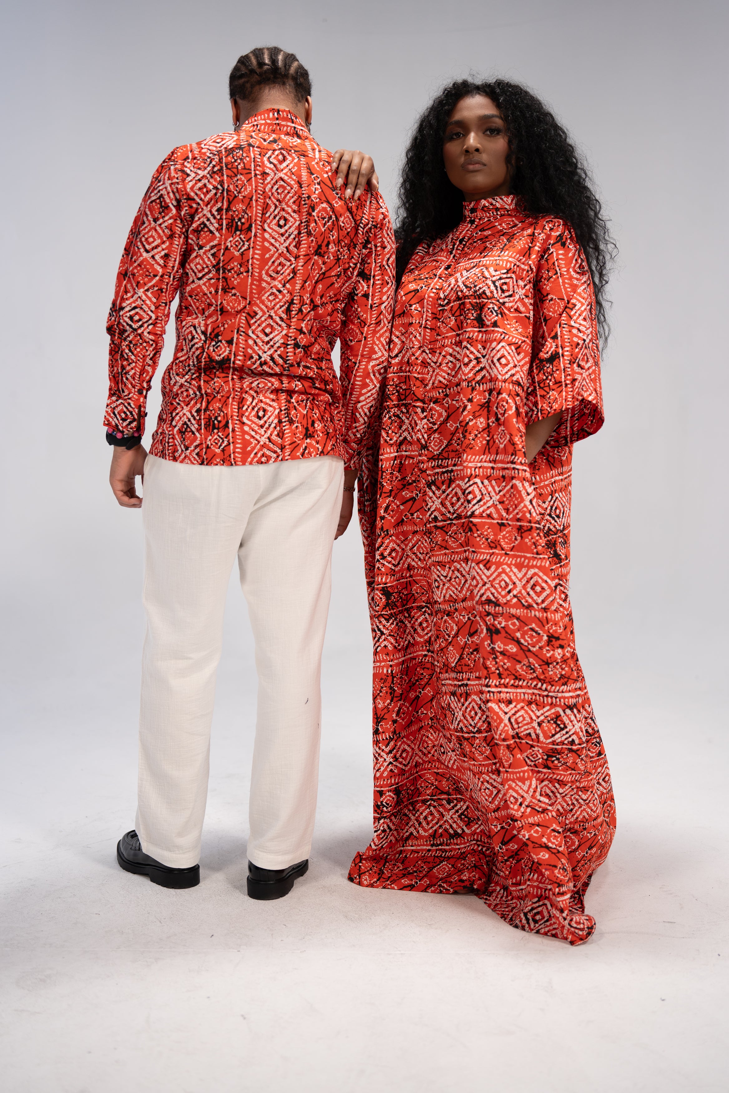 Jidenna And Obafemi African Print Shirt And Dress Combo (Abstract Geometric)-Family Collection