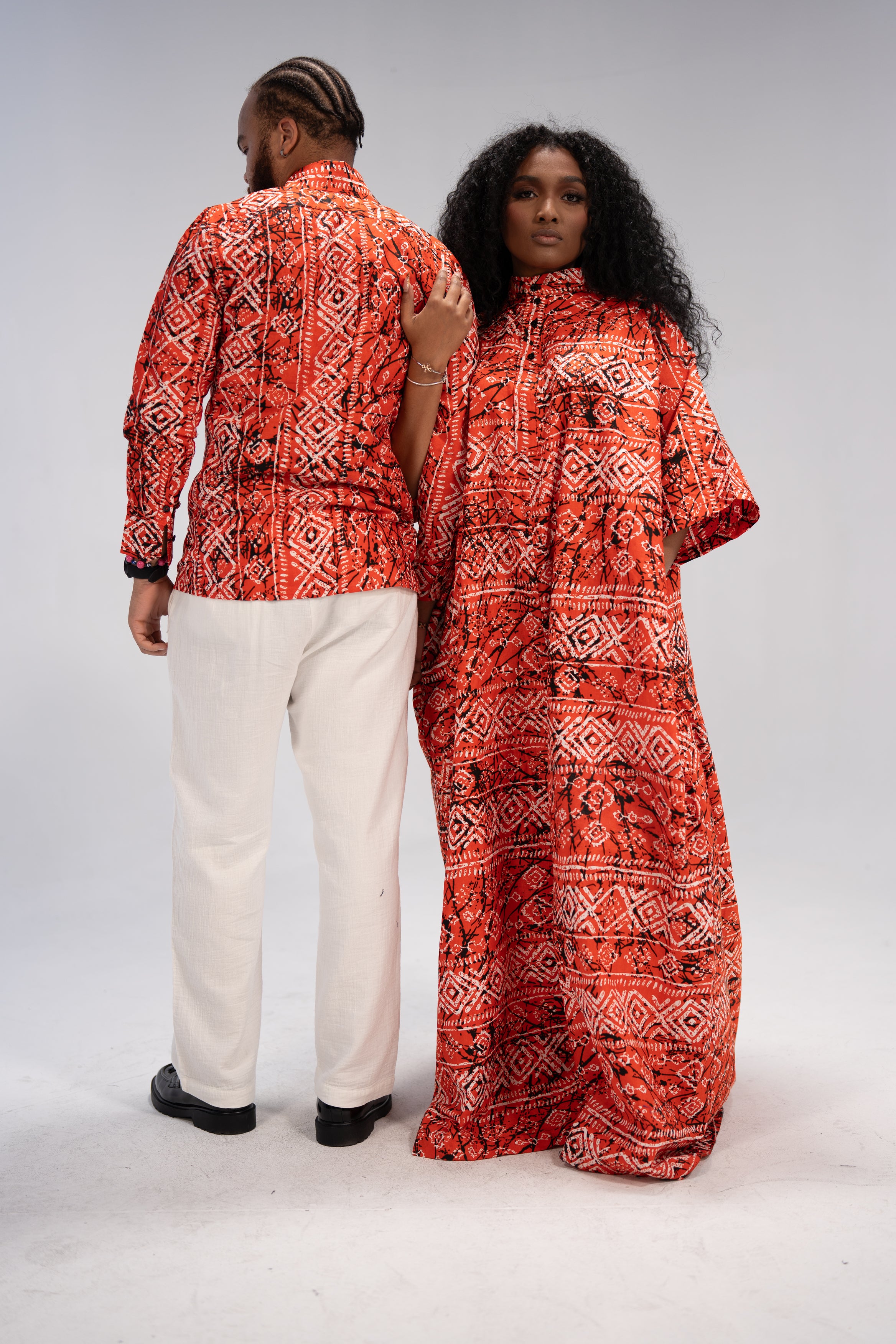 Jidenna And Obafemi African Print Shirt And Dress Combo (Abstract Geometric)-Family Collection