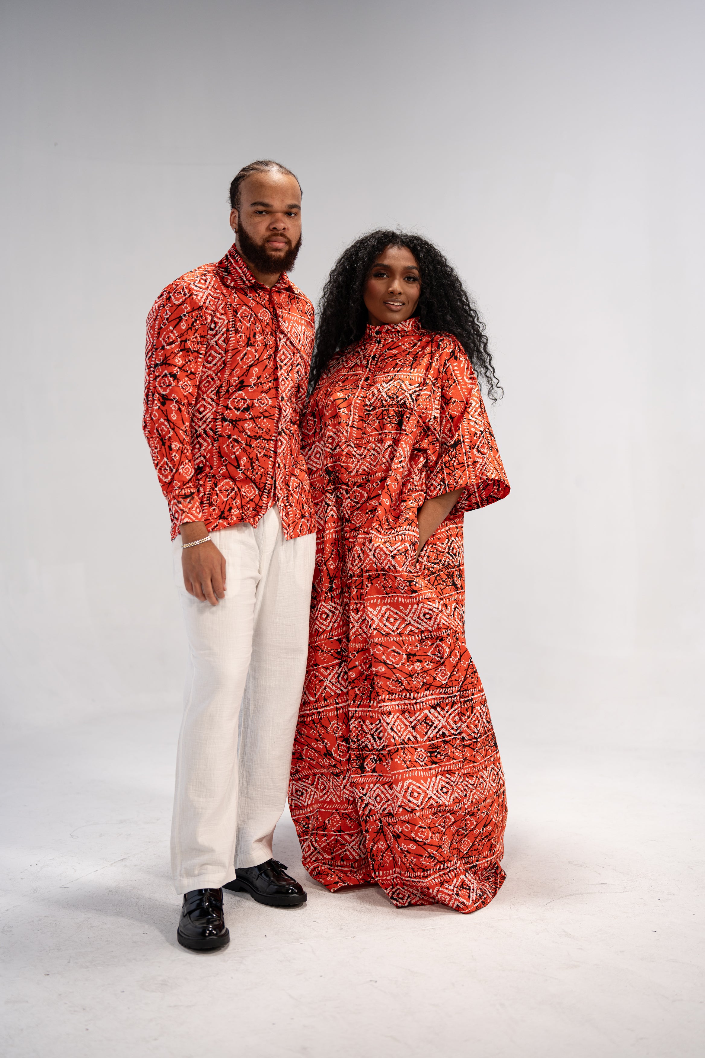Jidenna And Obafemi African Print Shirt And Dress Combo (Abstract Geometric)-Family Collection
