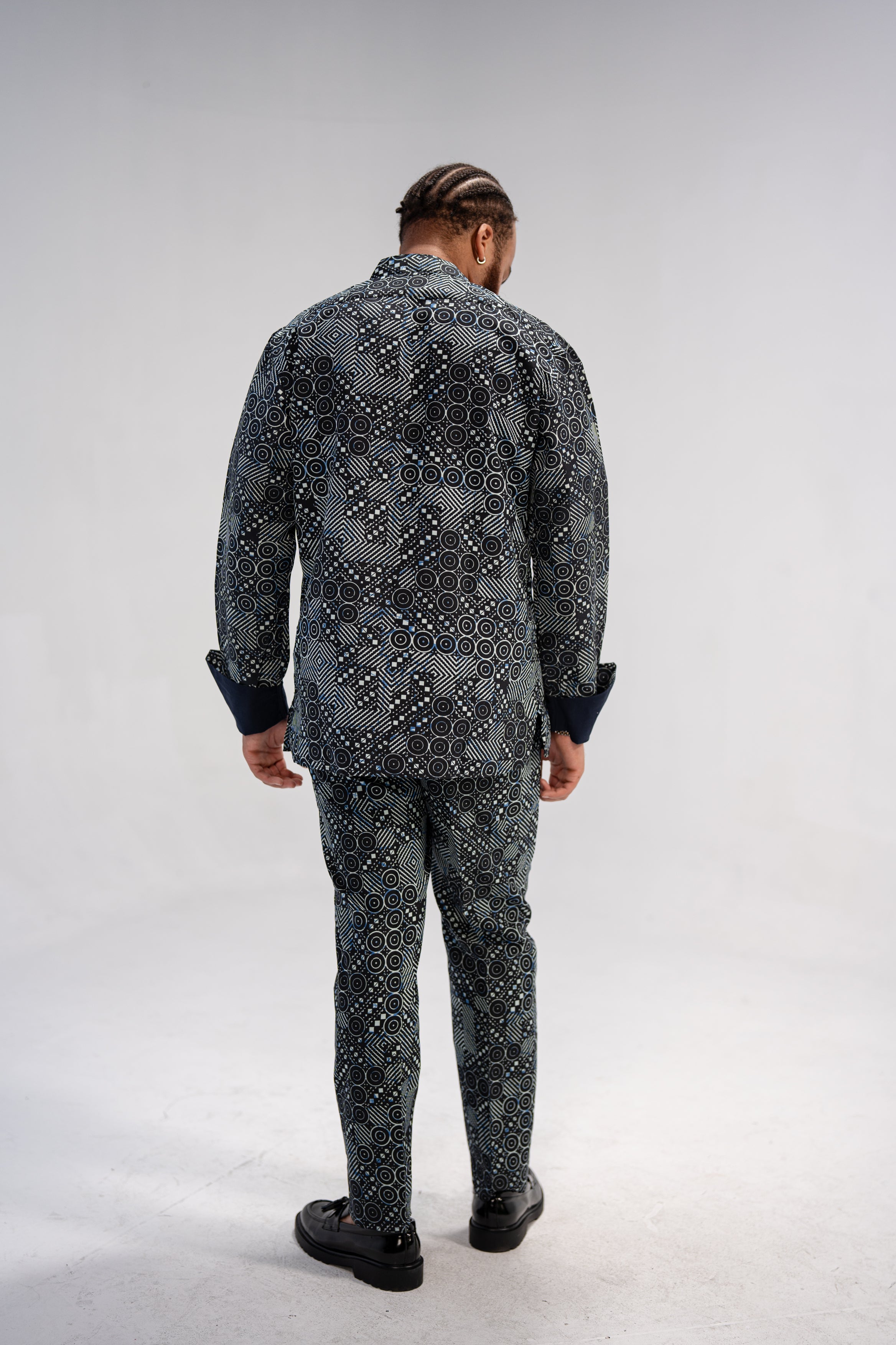 Ezeudo Men's African Print Shirt And Pant Combo (Natural Mudcloth)