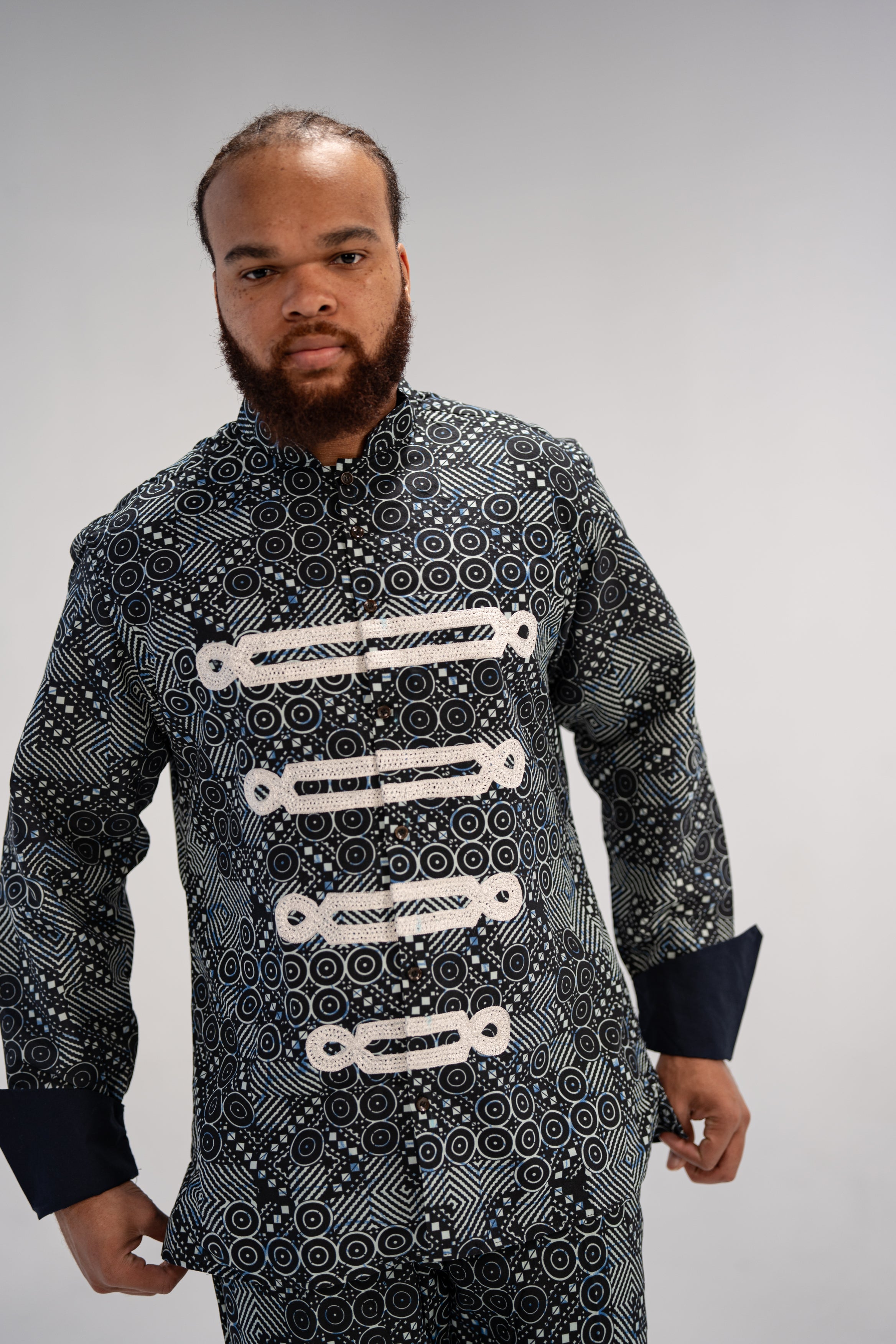 Ezeudo Men's African Print Shirt And Pant Combo (Natural Mudcloth)