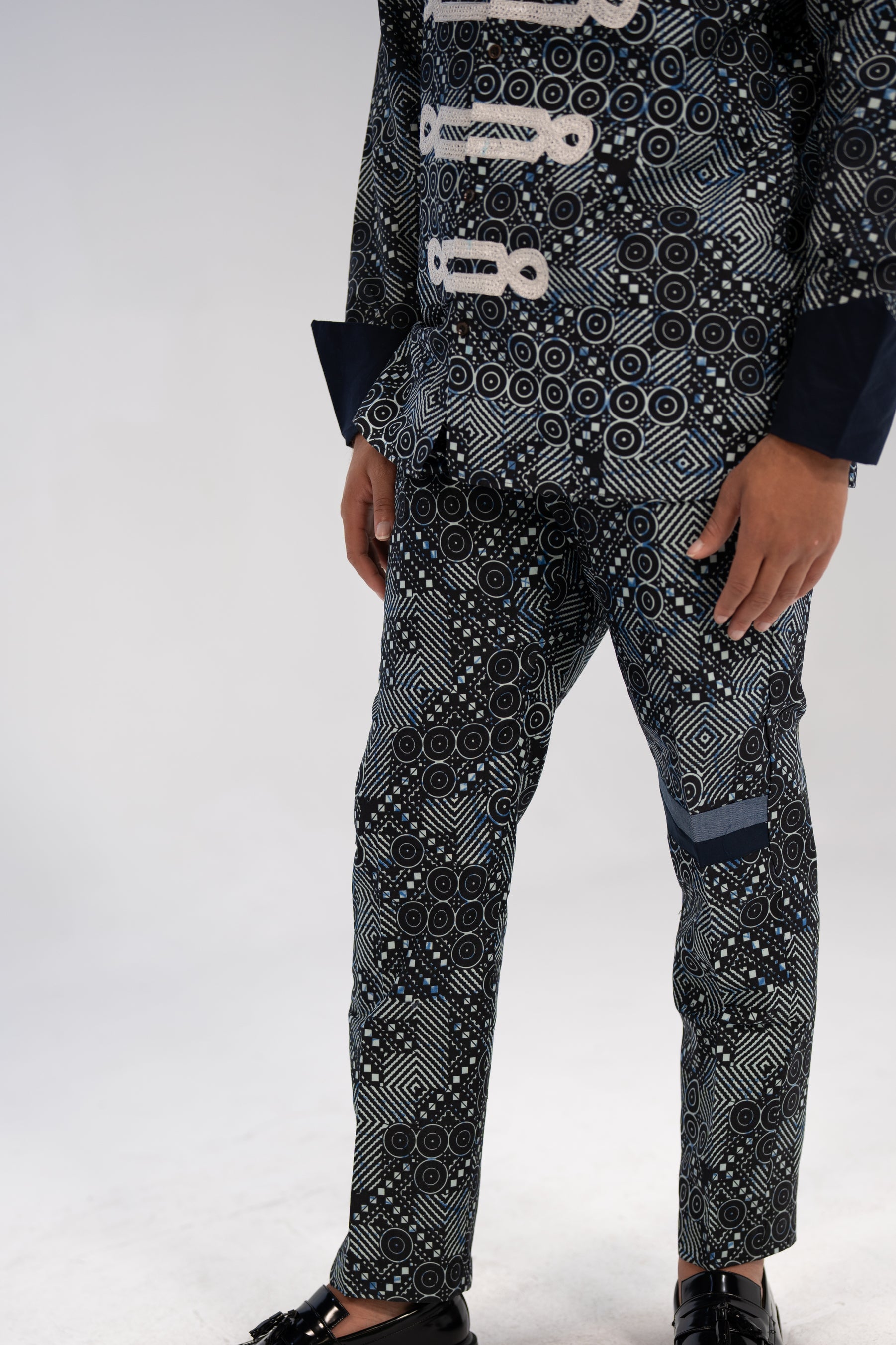 Ezeudo Men's African Print Shirt And Pant Combo (Natural Mudcloth)