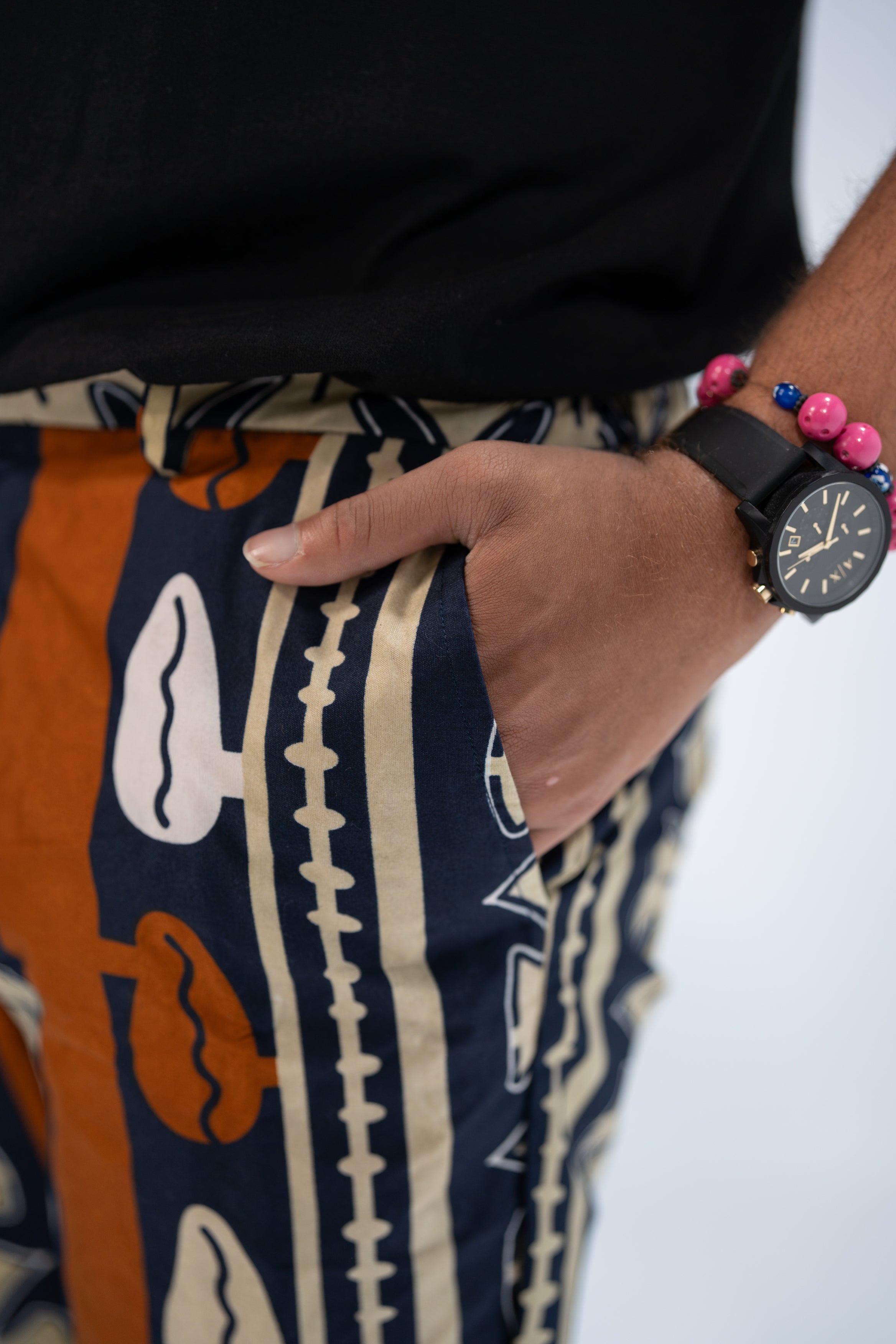 Amadi Men's African Print Trousers (Brown Navy Abstract)