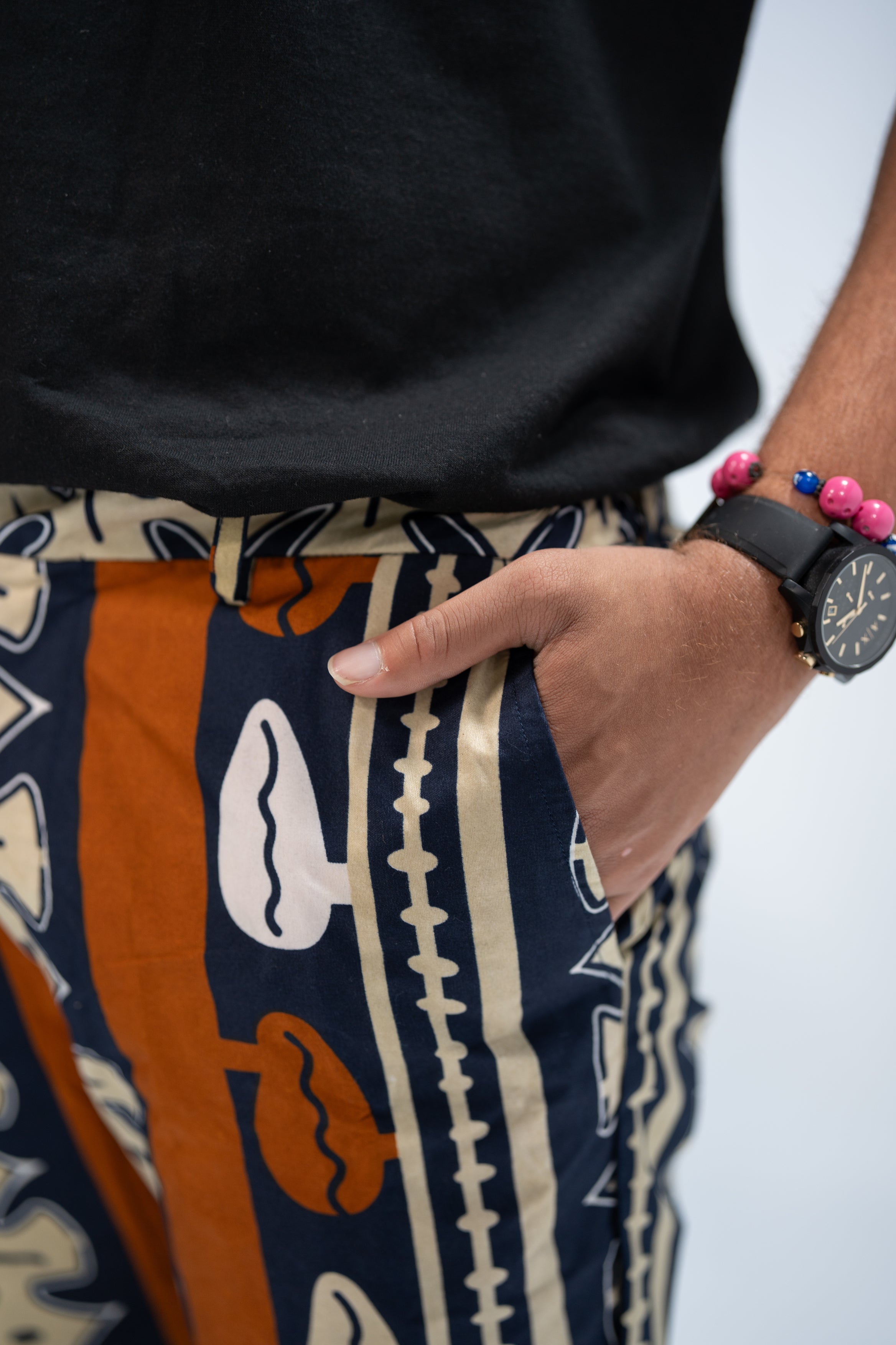 Amadi Men's African Print Trousers (Brown Navy Abstract)