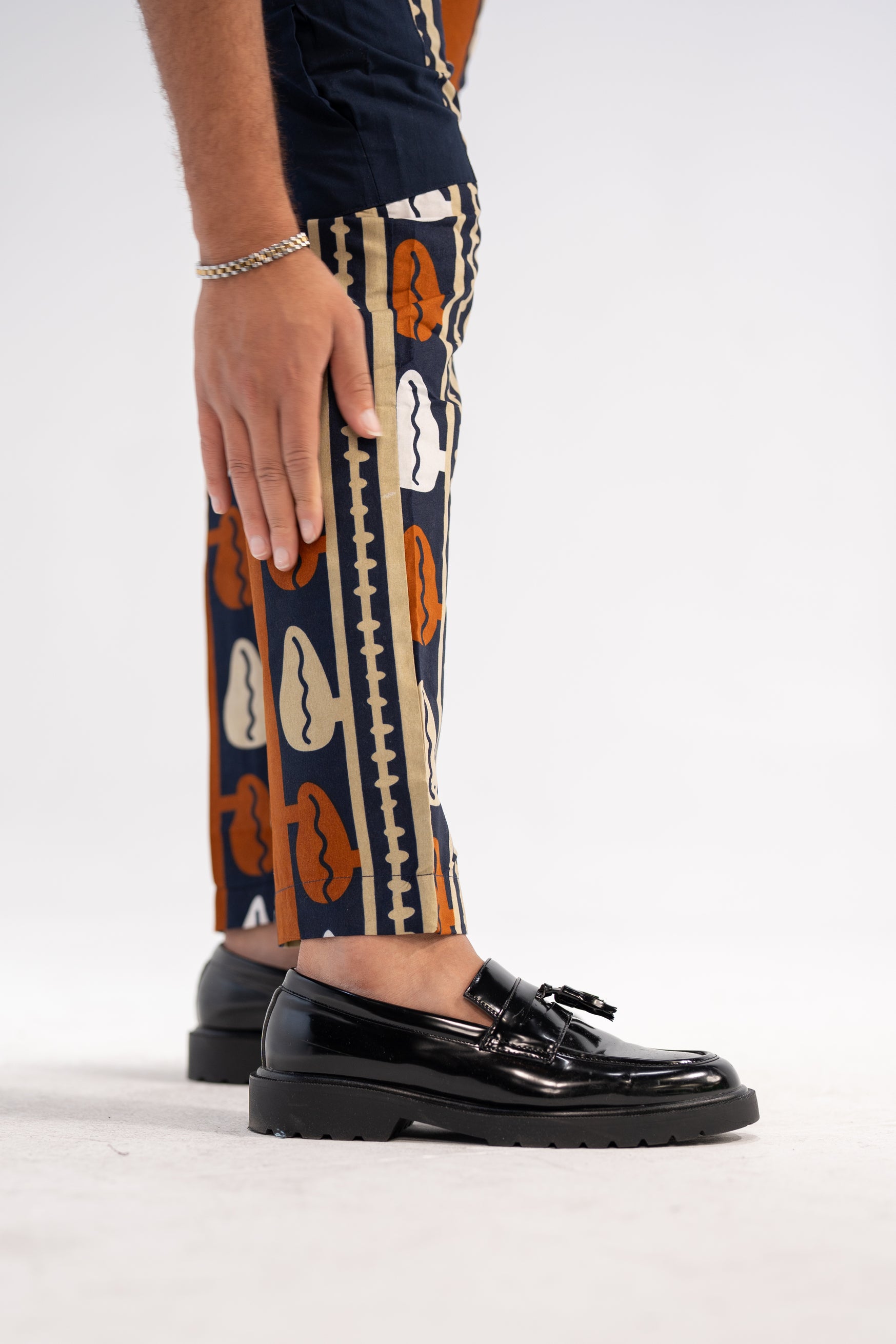 Amadi Men's African Print Trousers (Brown Navy Abstract)