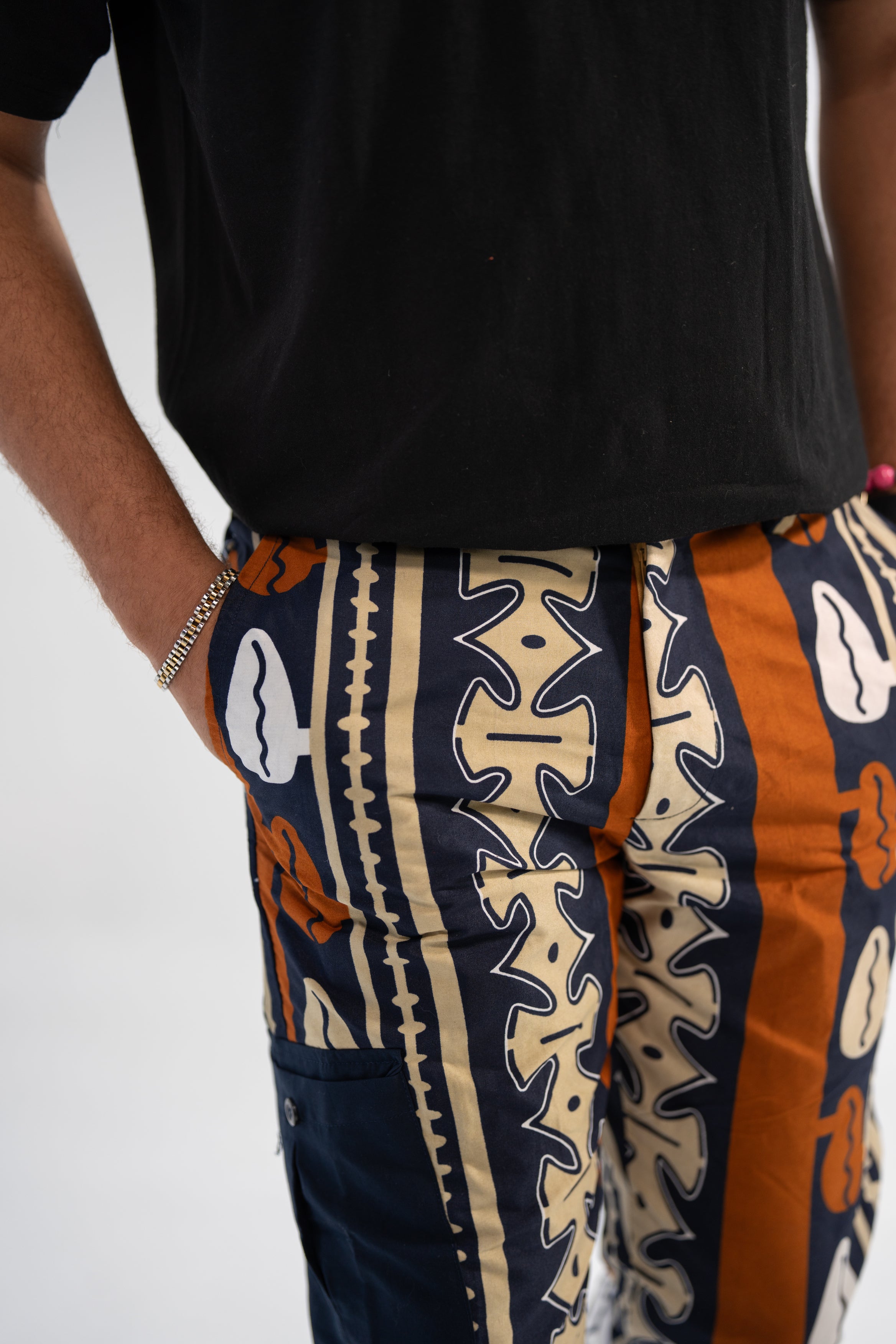 Amadi Men's African Print Trousers (Brown Navy Abstract)
