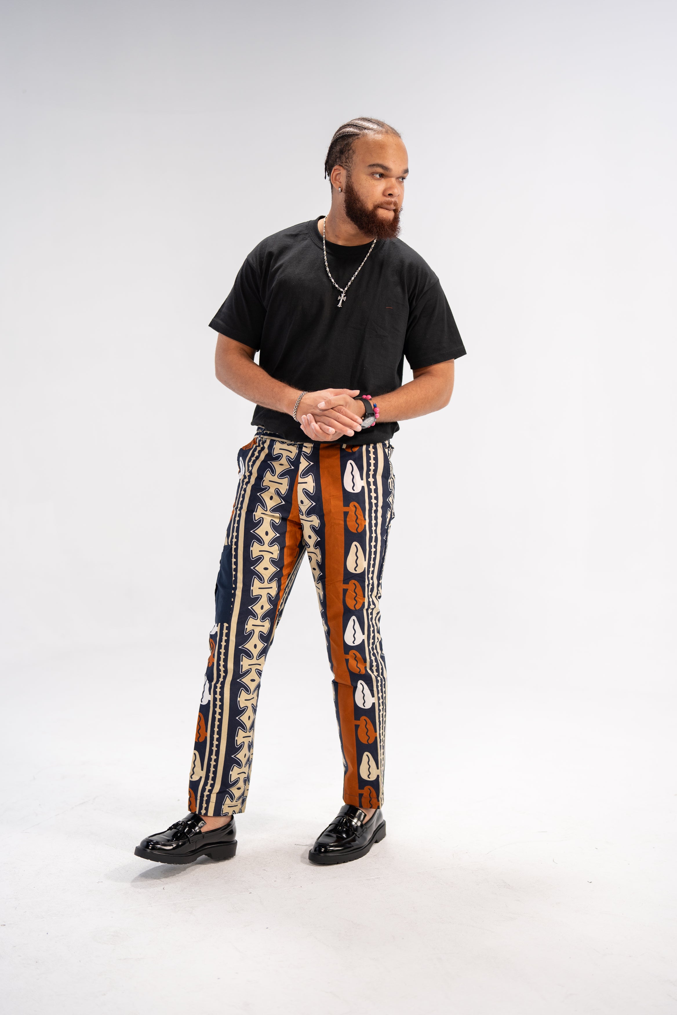 Amadi Men's African Print Trousers (Brown Navy Abstract)