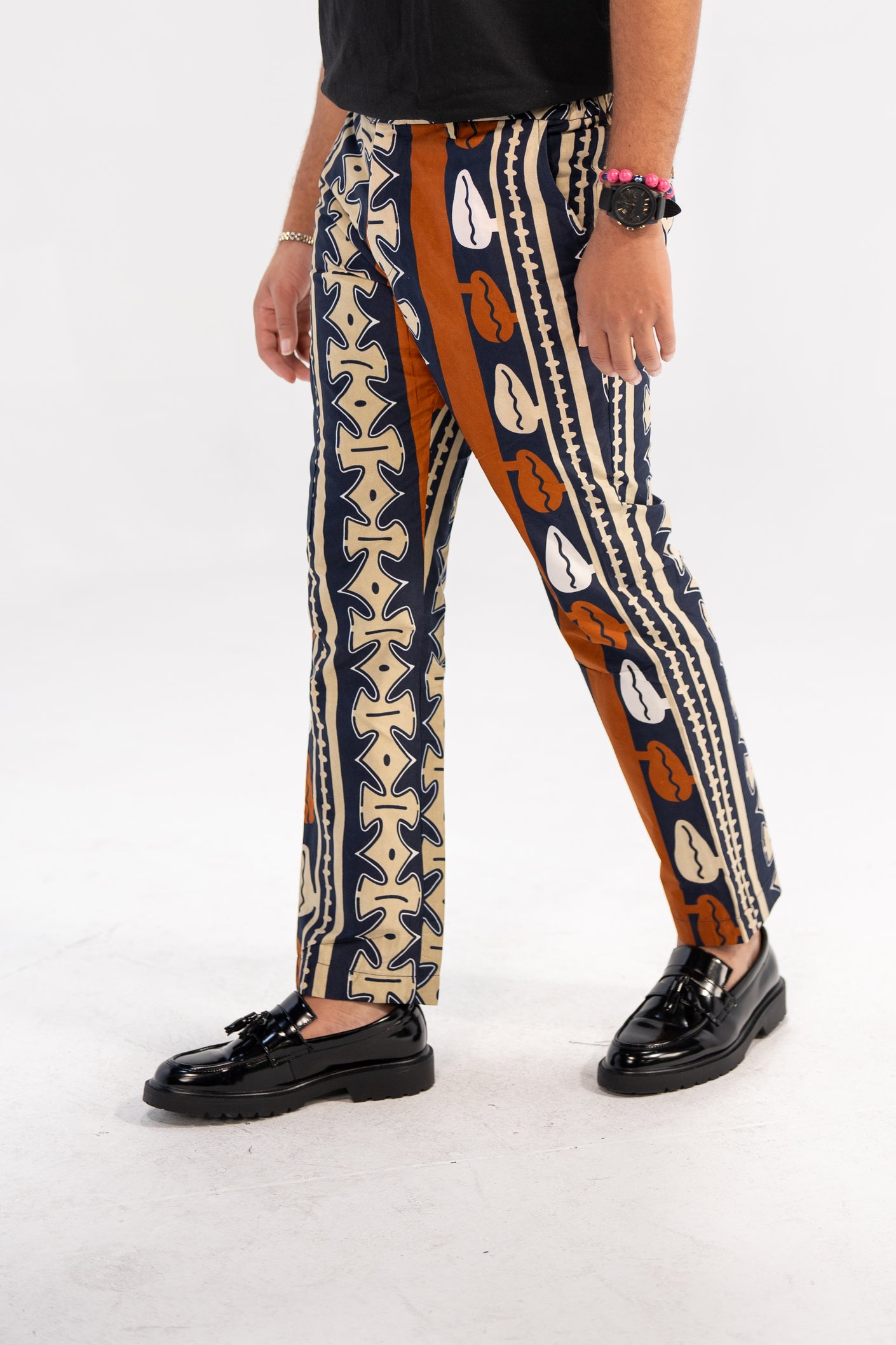 Amadi Men's African Print Trousers (Brown Navy Abstract)