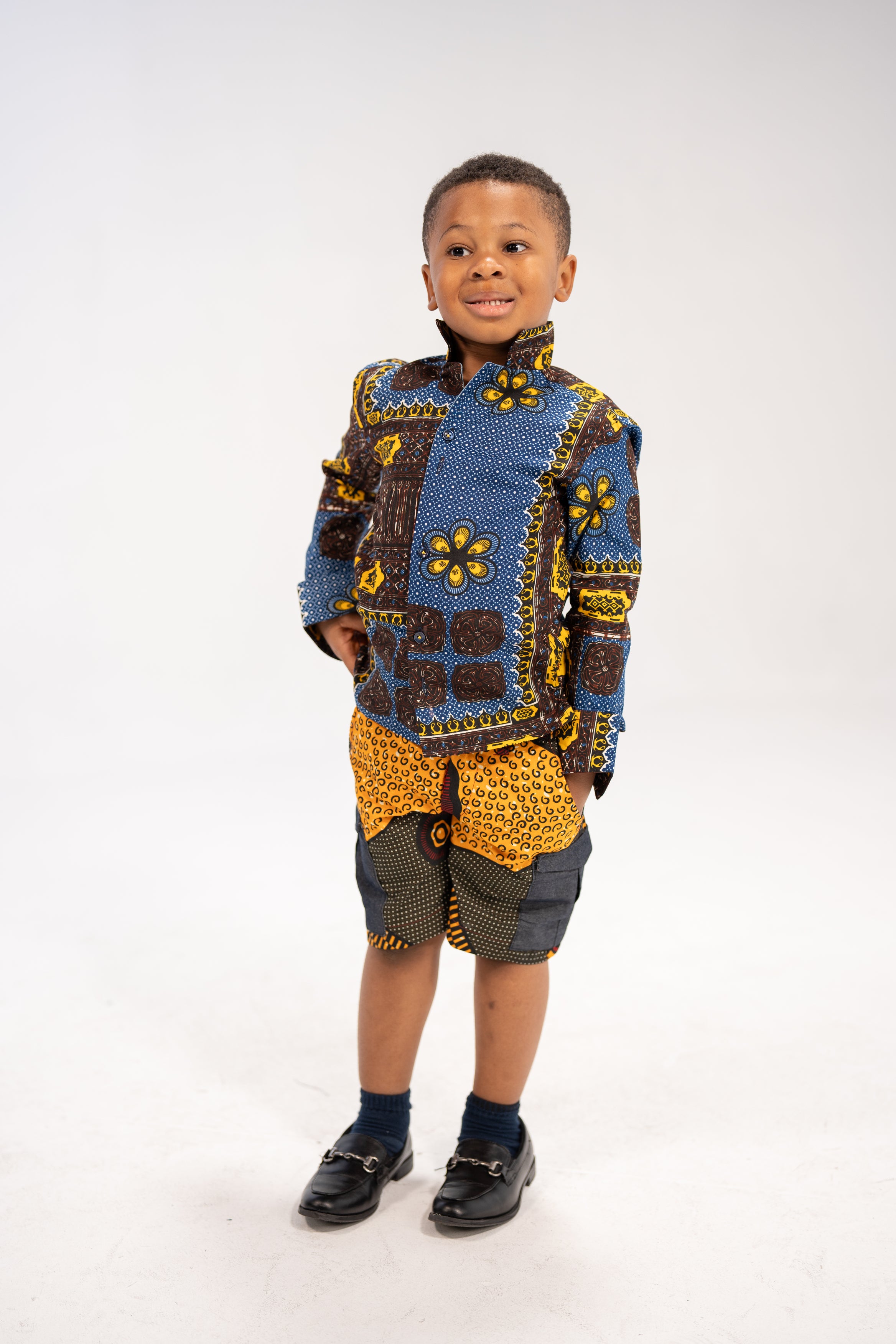 Dubem Kid's African Print Shorts (Print on Denim)