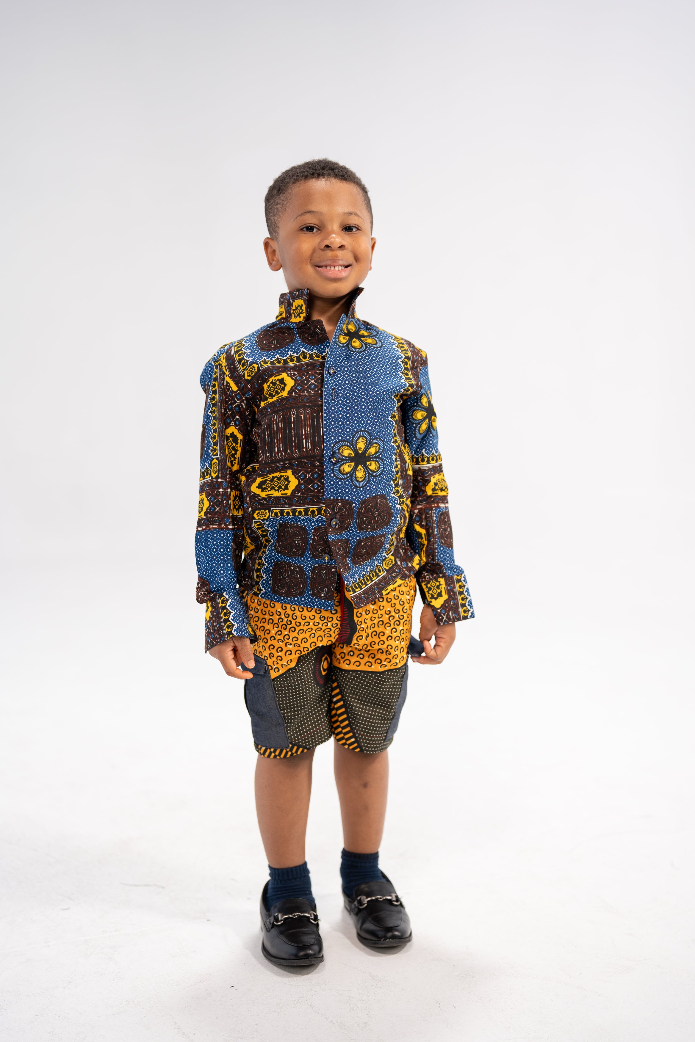 Dubem Kid's African Print Shorts (Print on Denim)