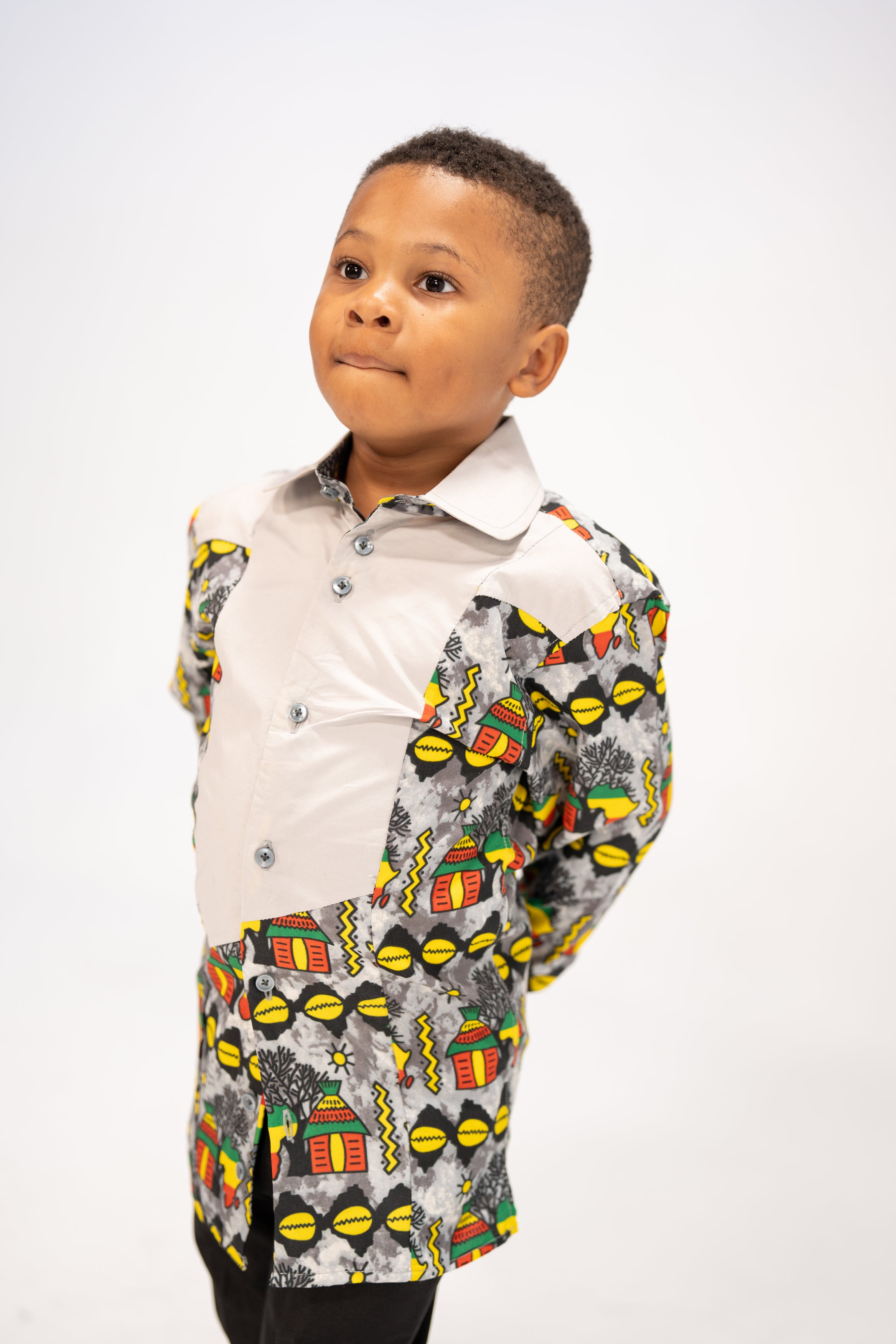 Anozie Heritage Patch Kid’s African Print Shirt (Print on cotton)