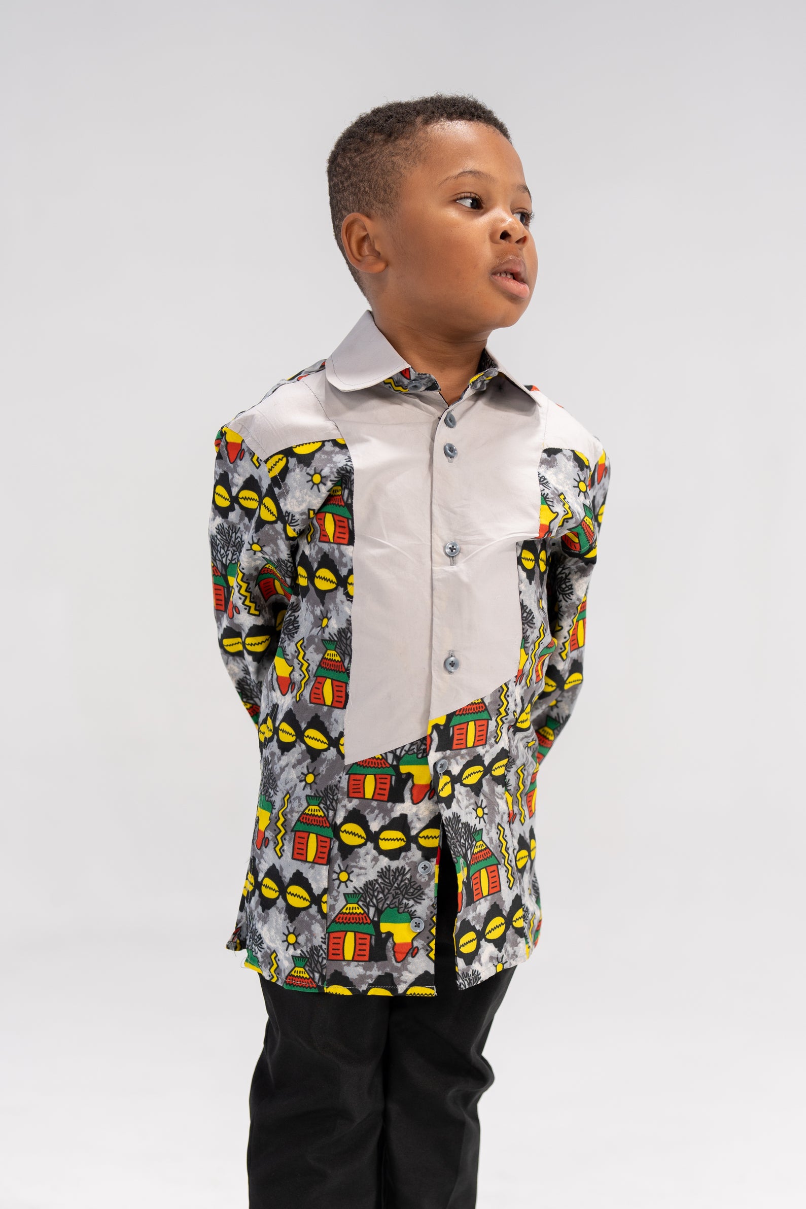 Anozie Heritage Patch Kid’s African Print Shirt (Print on cotton)