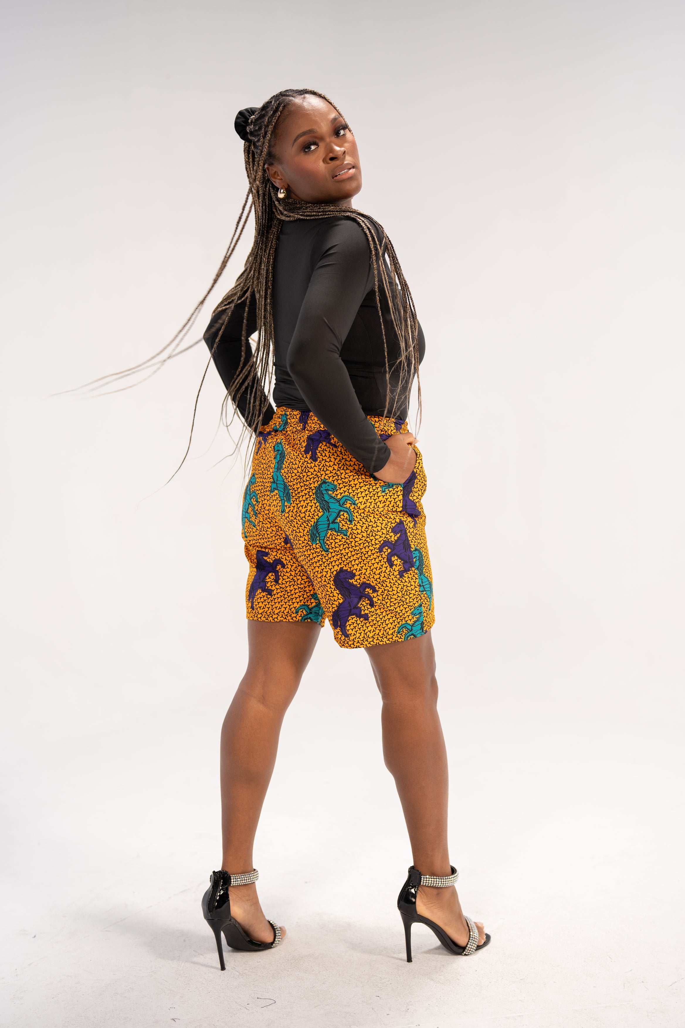Munachi Essence High-Waist African Print Shorts (Ankara Print)