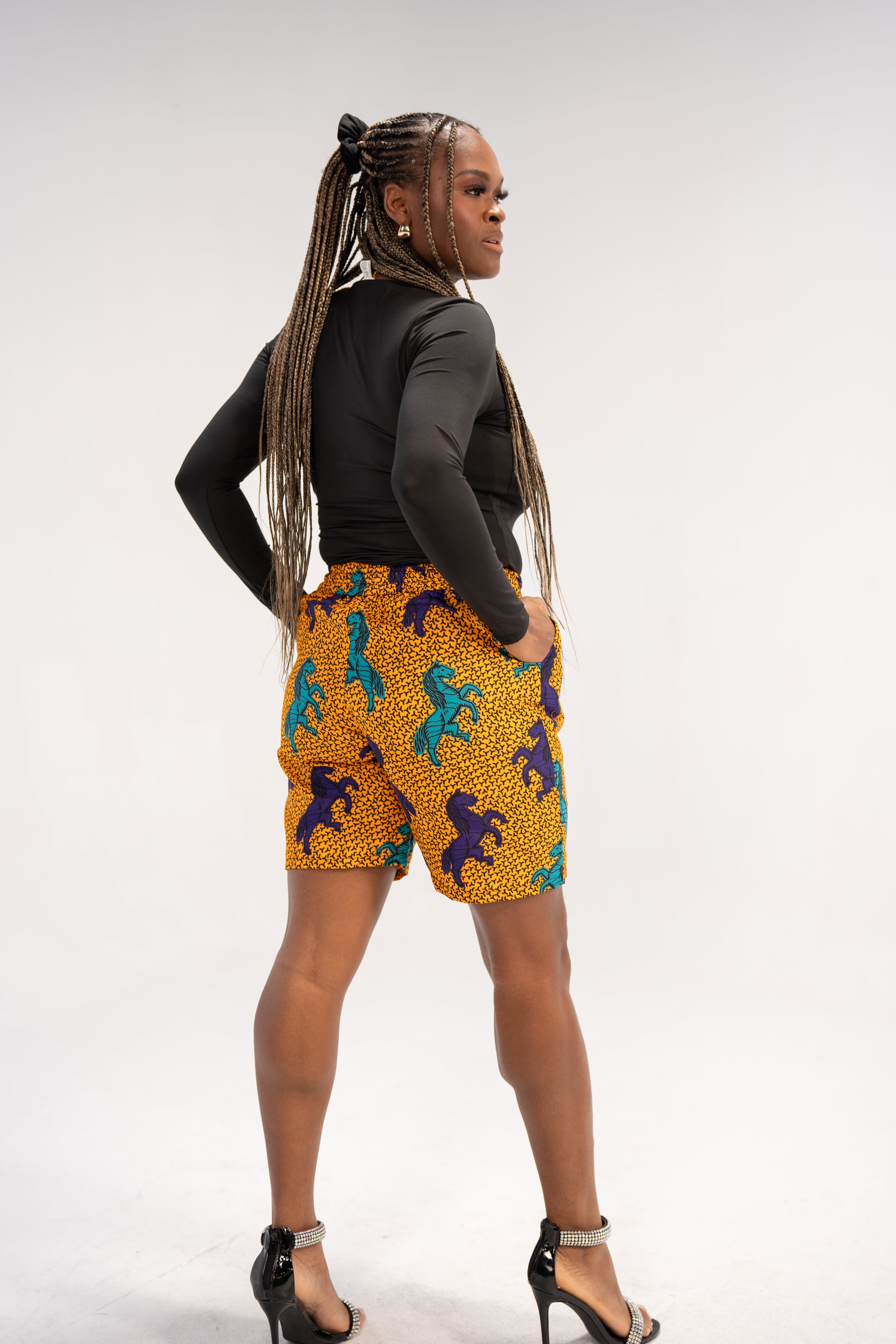 Munachi Essence High-Waist African Print Shorts (Ankara Print)