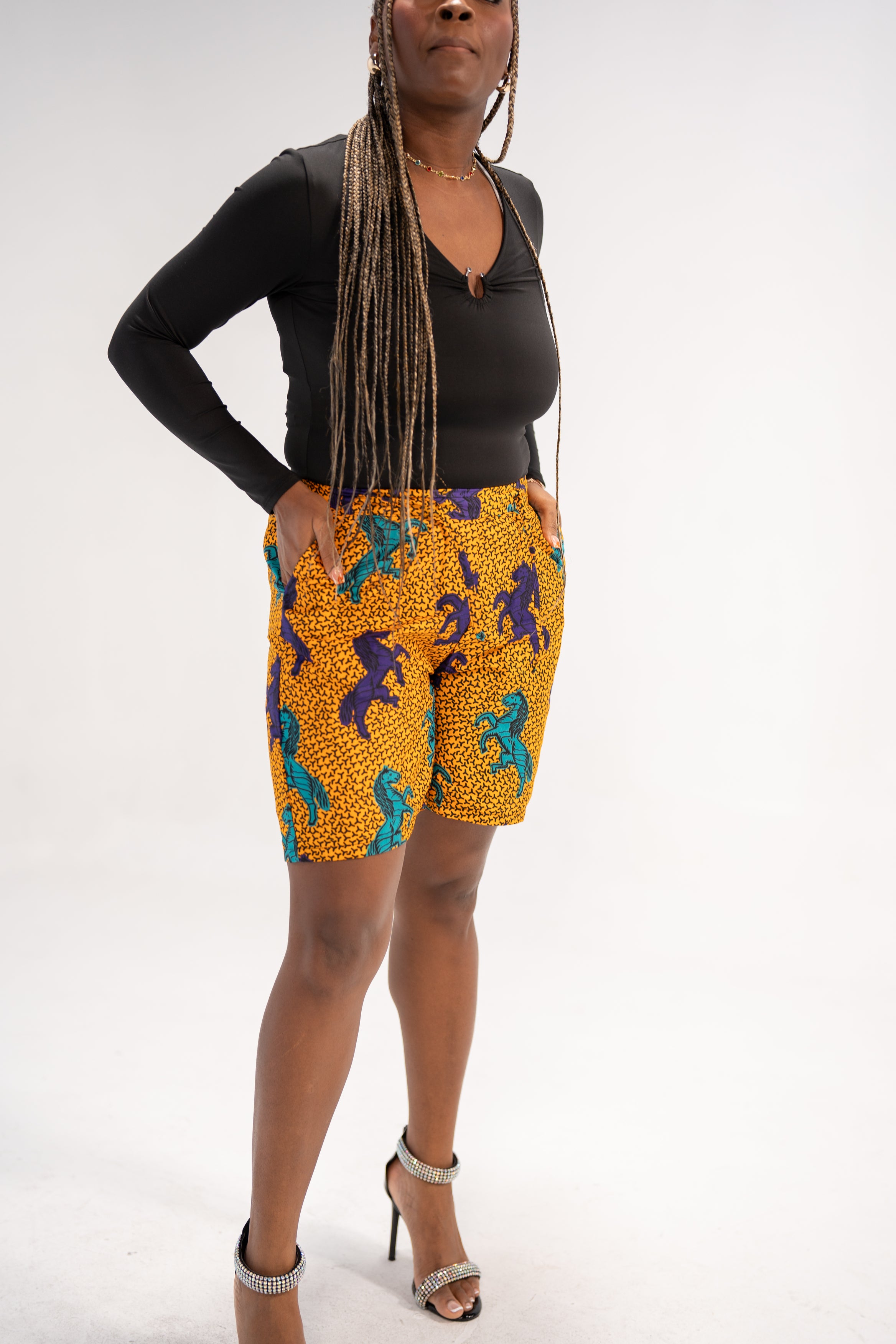 Munachi Essence High-Waist African Print Shorts (Ankara Print)