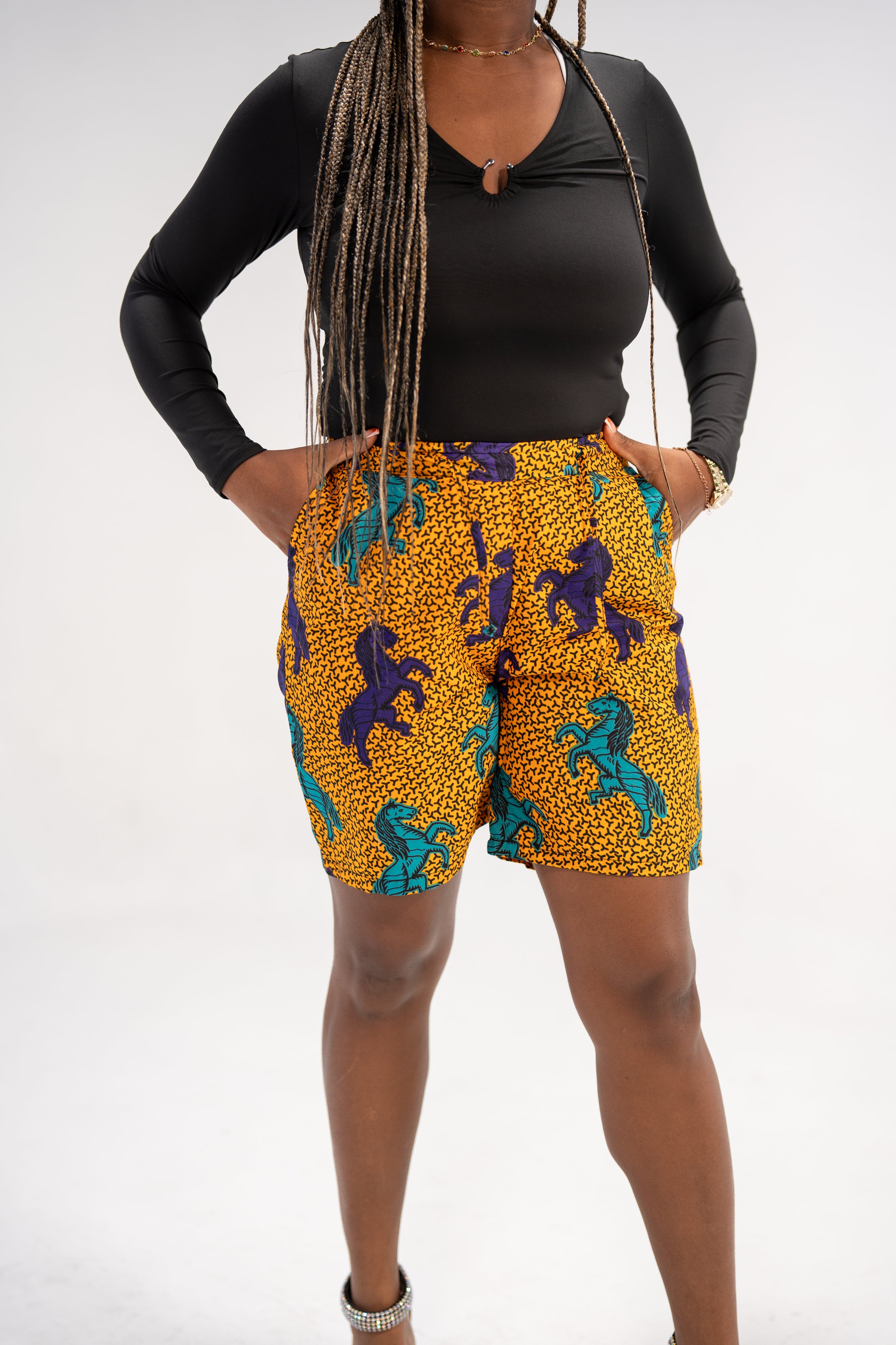 Munachi Essence High-Waist African Print Shorts (Ankara Print)