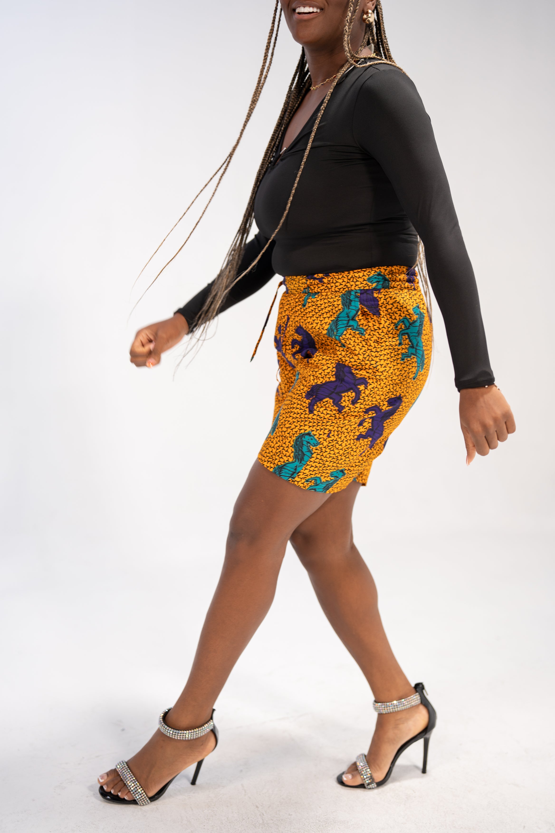 Munachi Essence High-Waist African Print Shorts (Ankara Print)