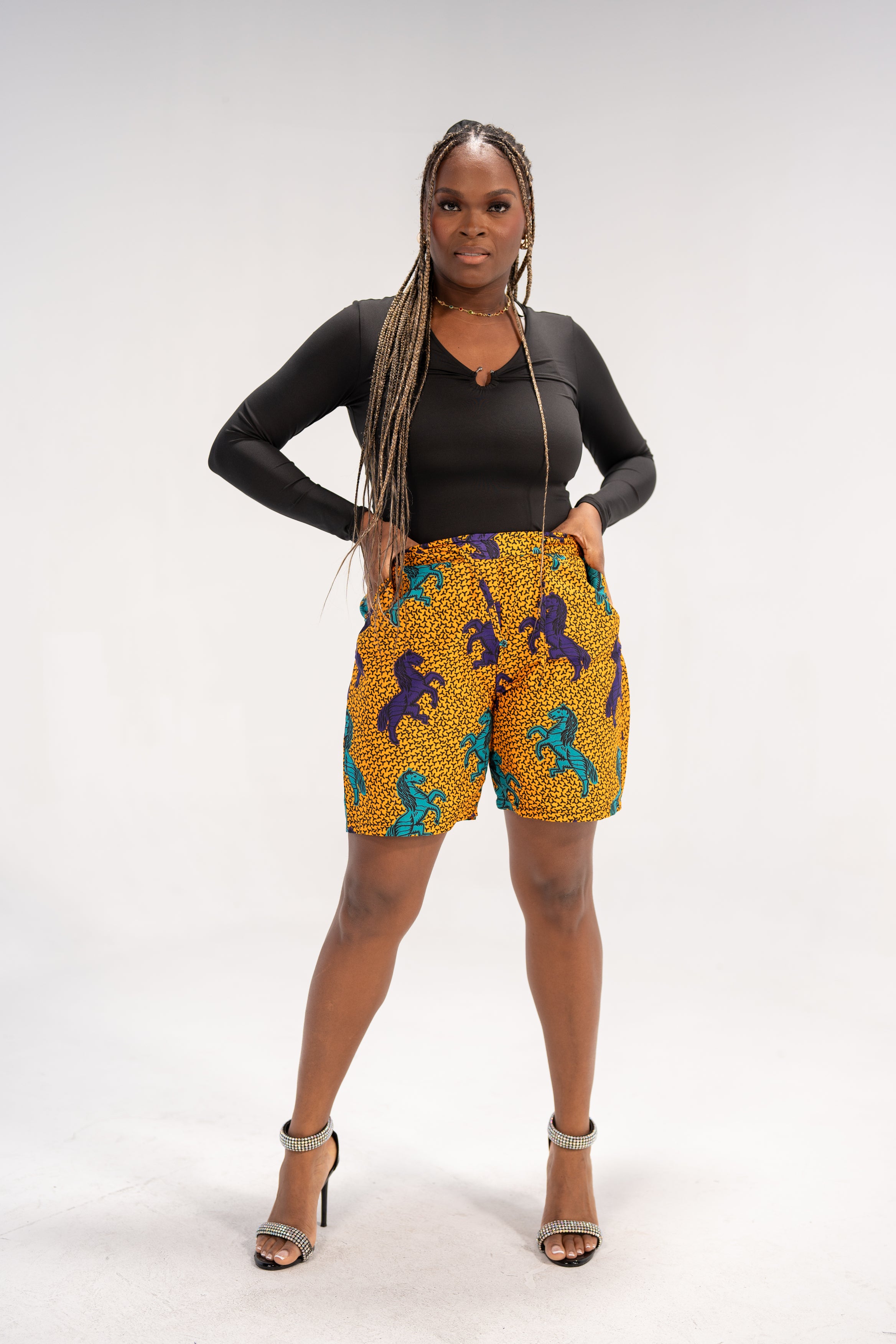 Munachi Essence High-Waist African Print Shorts (Ankara Print)