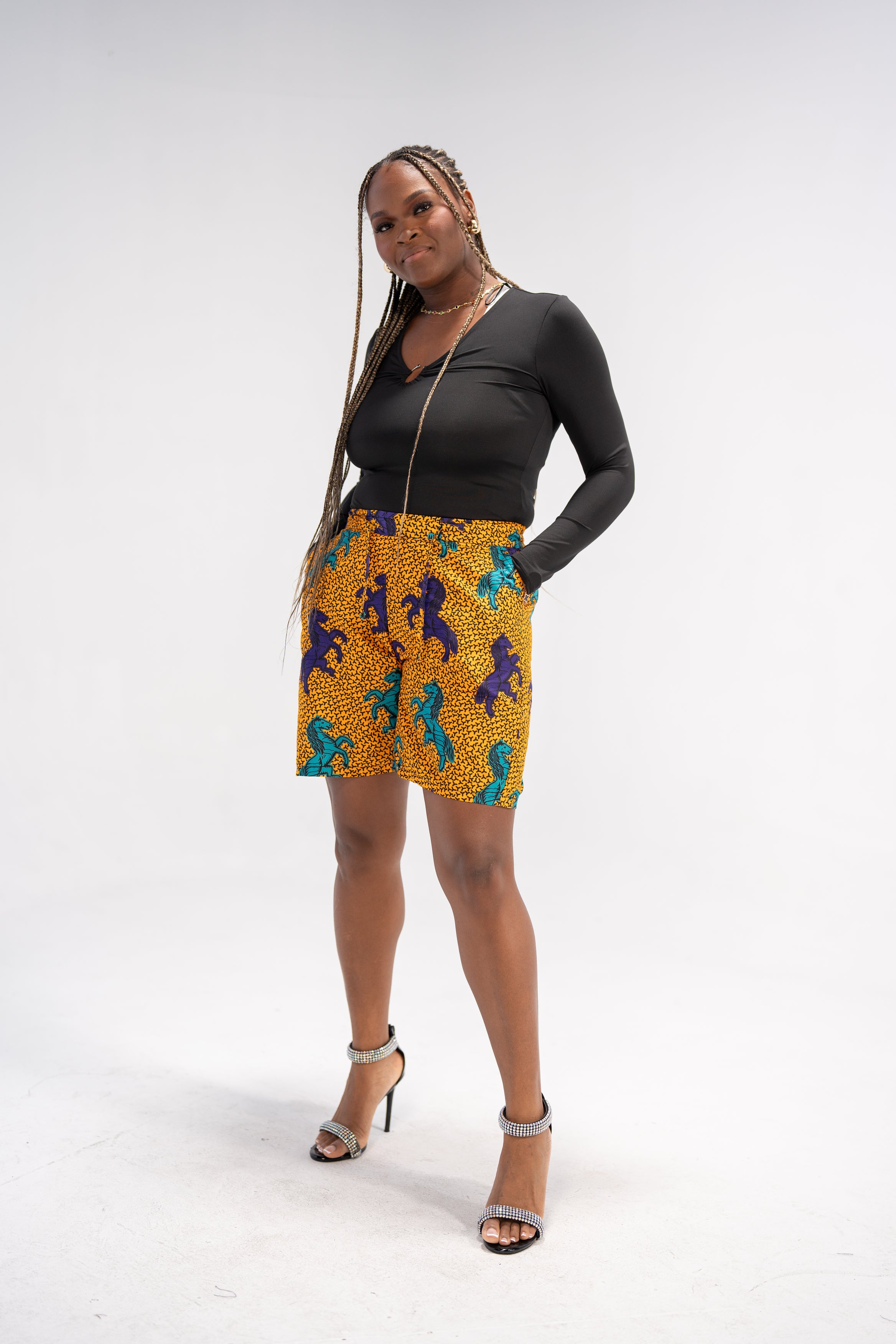 Munachi Essence High-Waist African Print Shorts (Ankara Print)