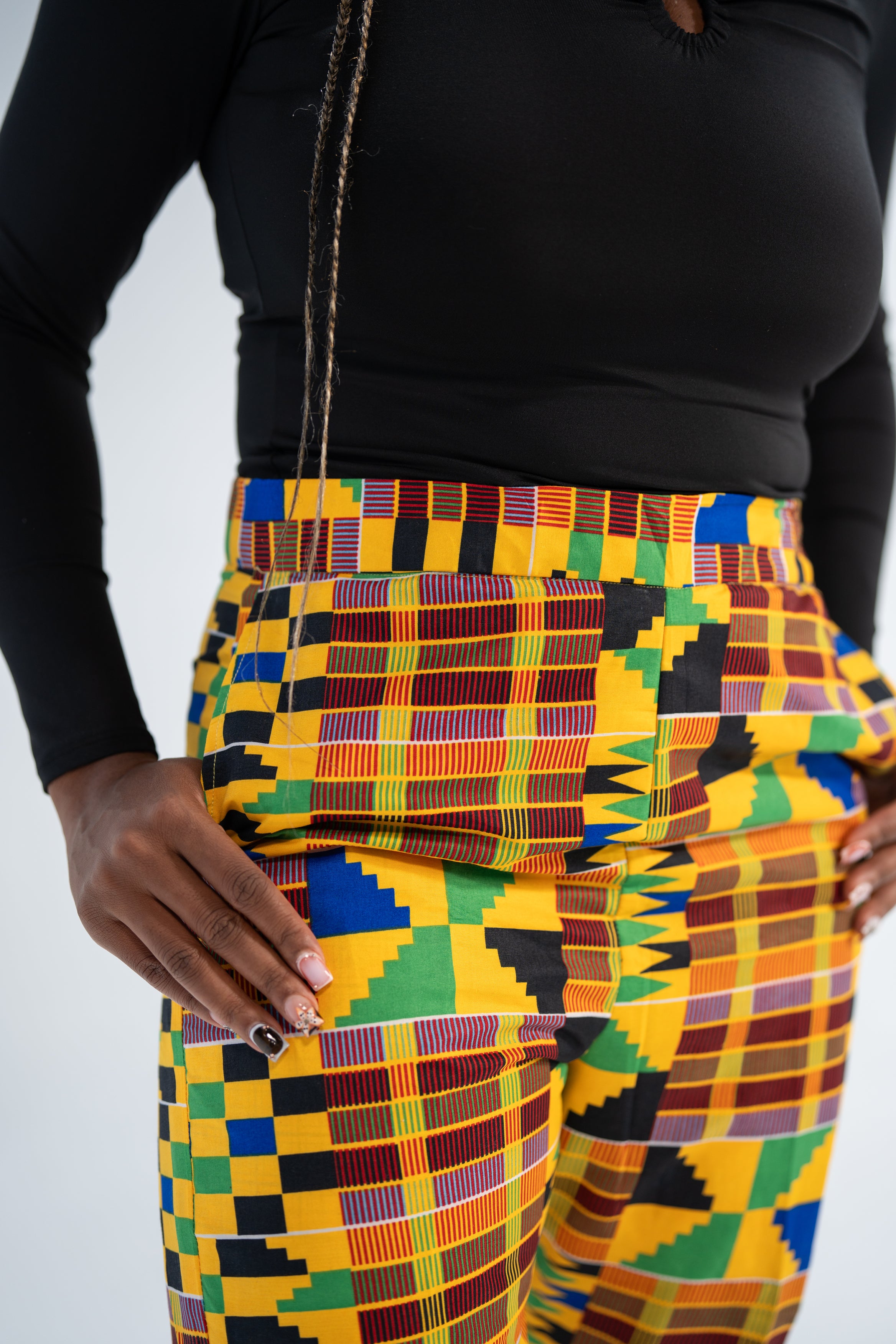 Ezinne Women's African Print Pants (Yellow Green Kente)