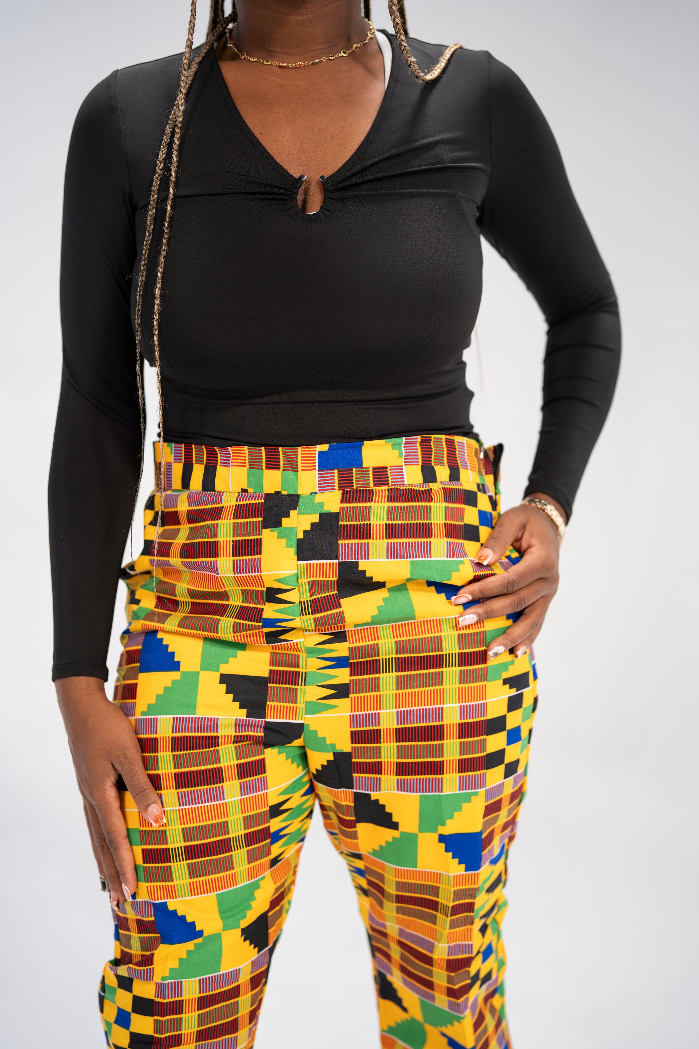 Ezinne Women's African Print Pants (Yellow Green Kente)