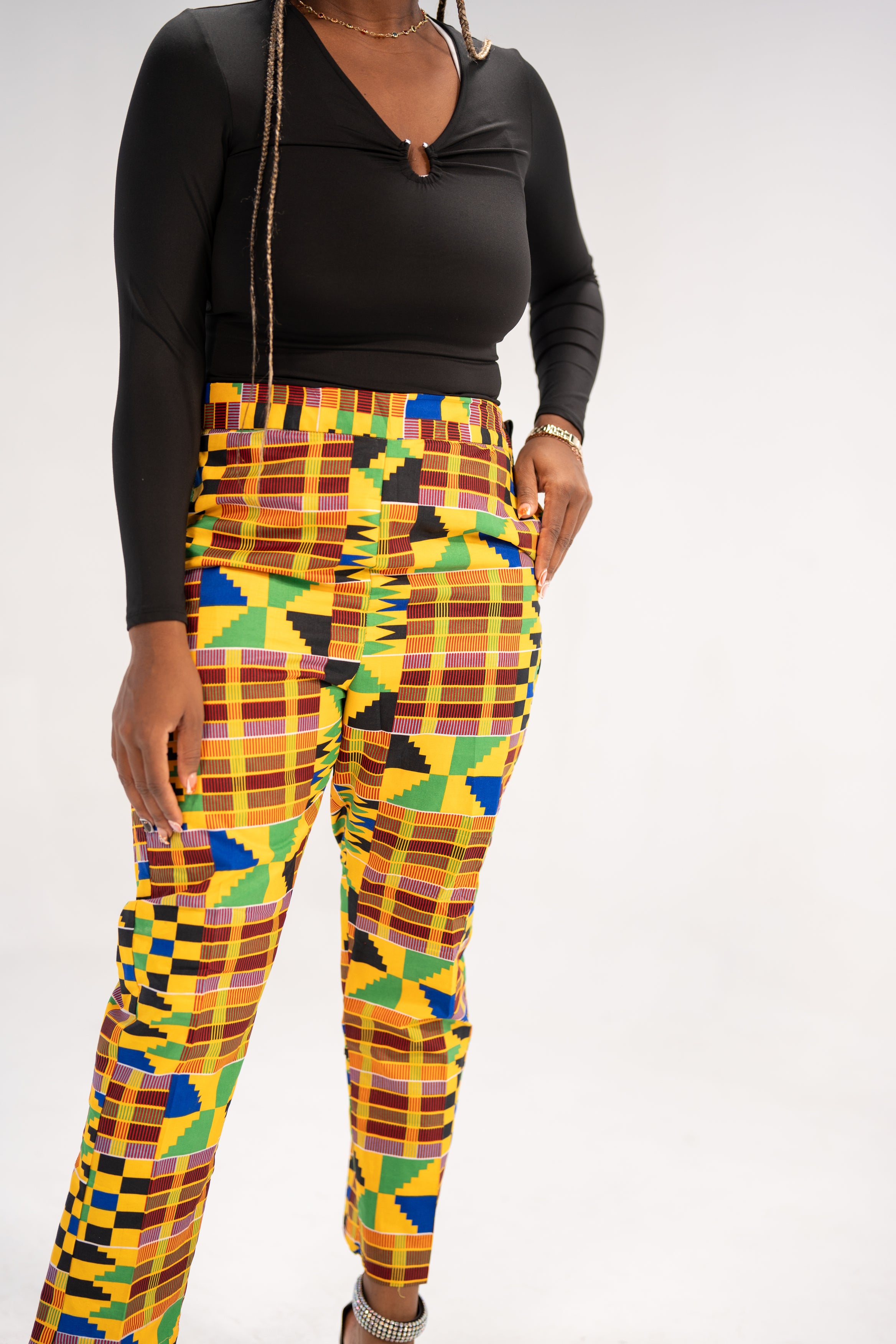 Ezinne Women's African Print Pants (Yellow Green Kente)