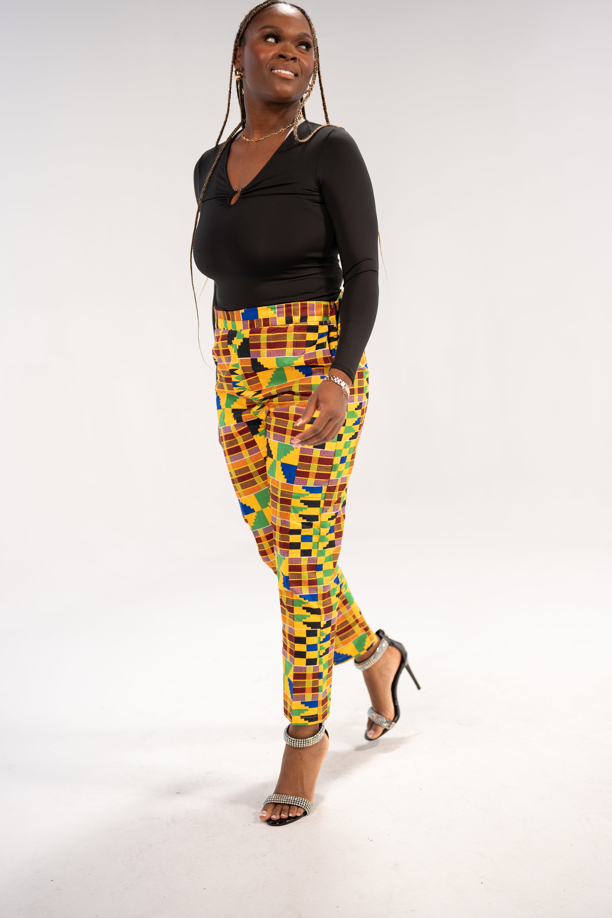 Ezinne Women's African Print Pants (Yellow Green Kente)