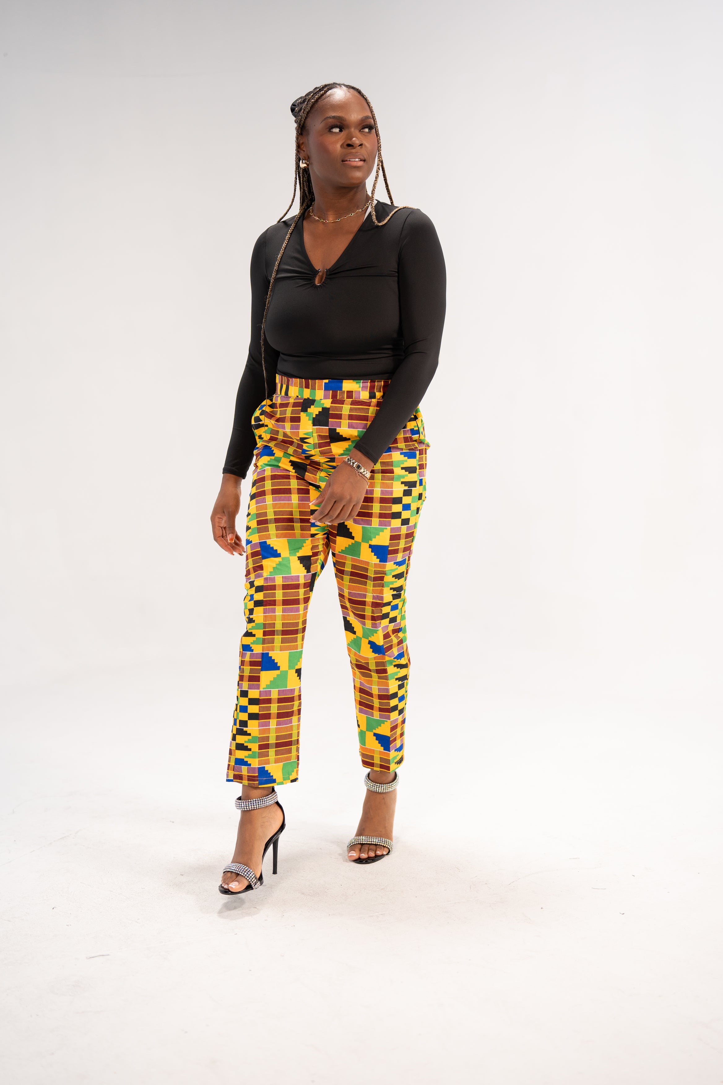 Ezinne Women's African Print Pants (Yellow Green Kente)