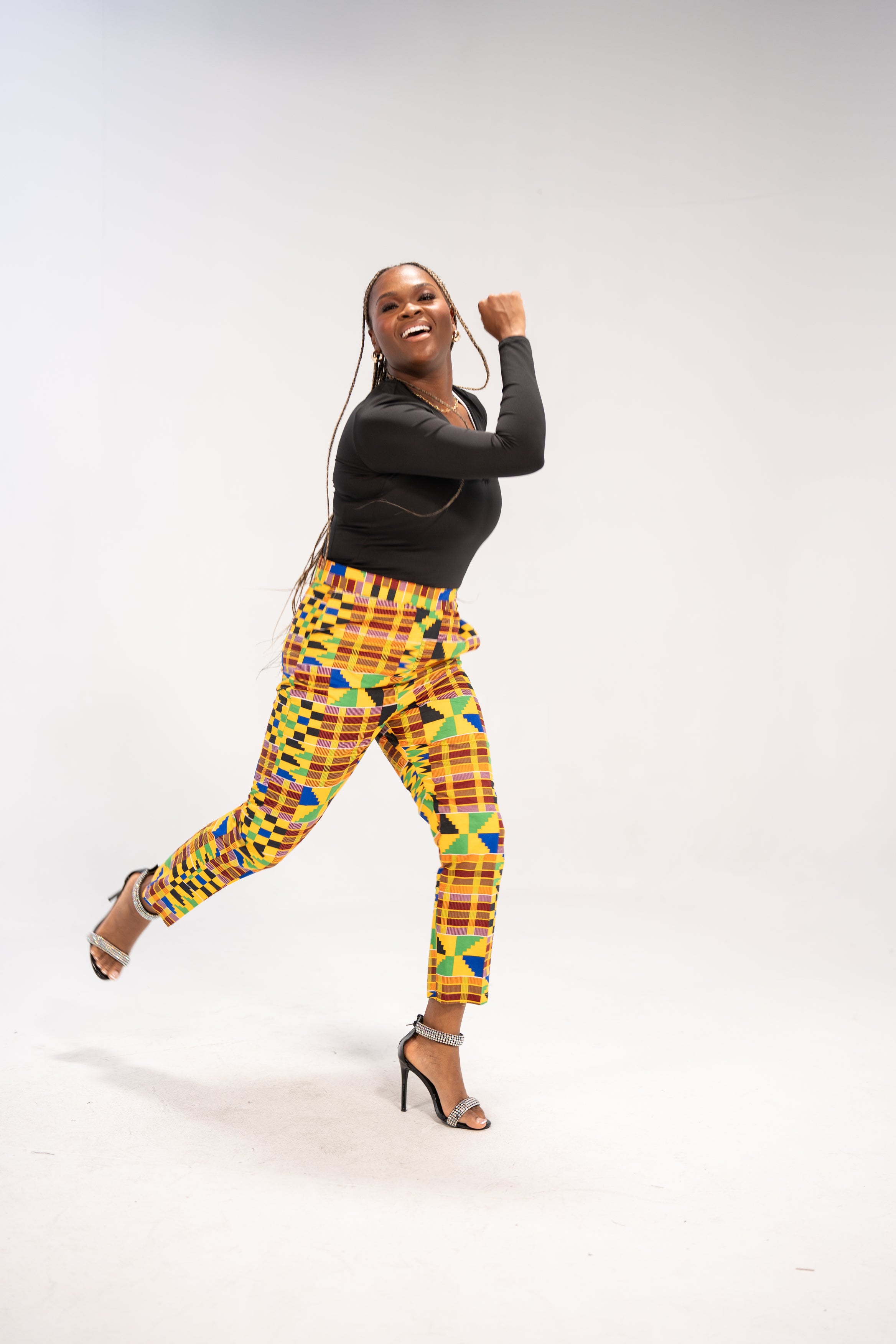 Ezinne Women's African Print Pants (Yellow Green Kente)