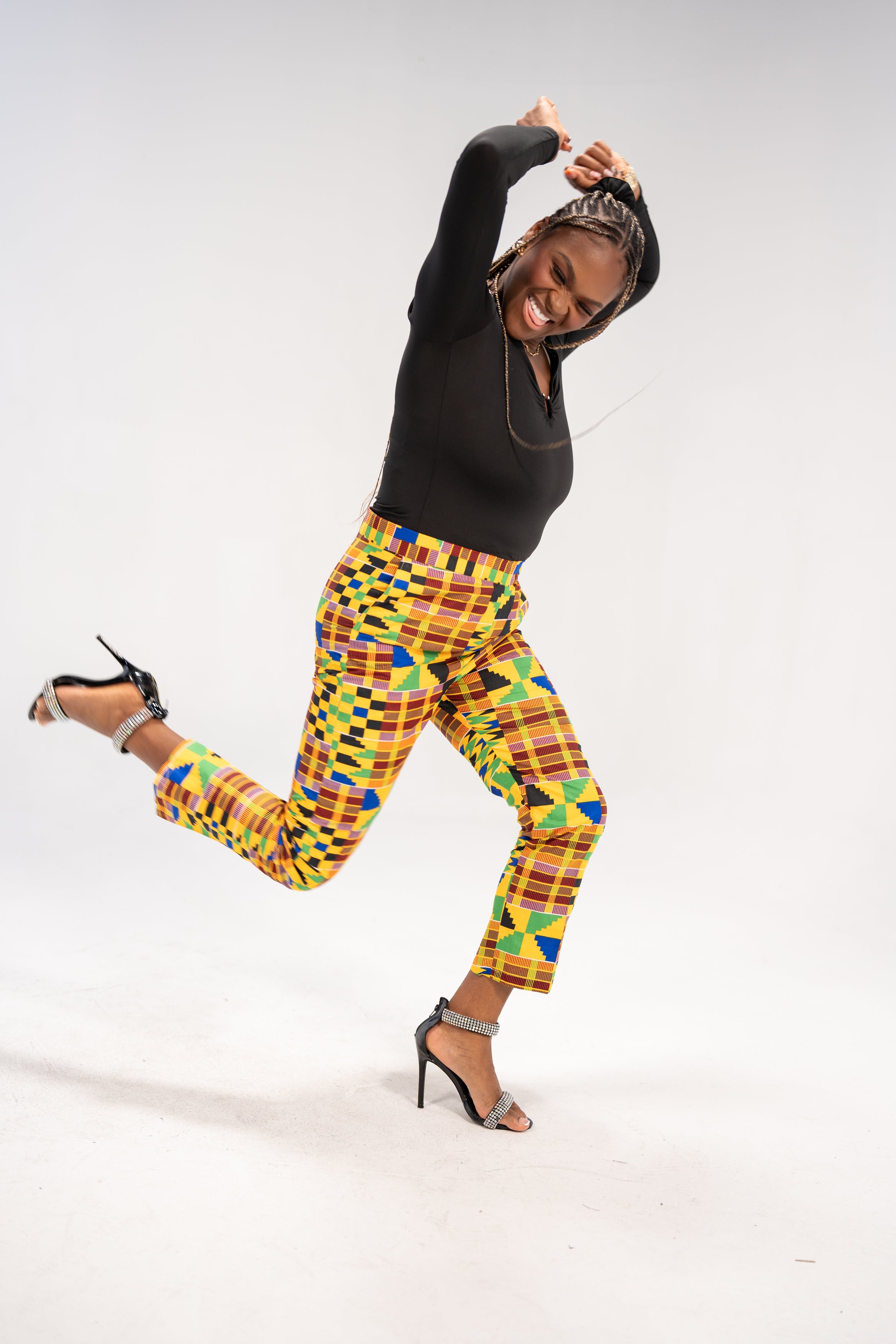 Ezinne Women's African Print Pants (Yellow Green Kente)