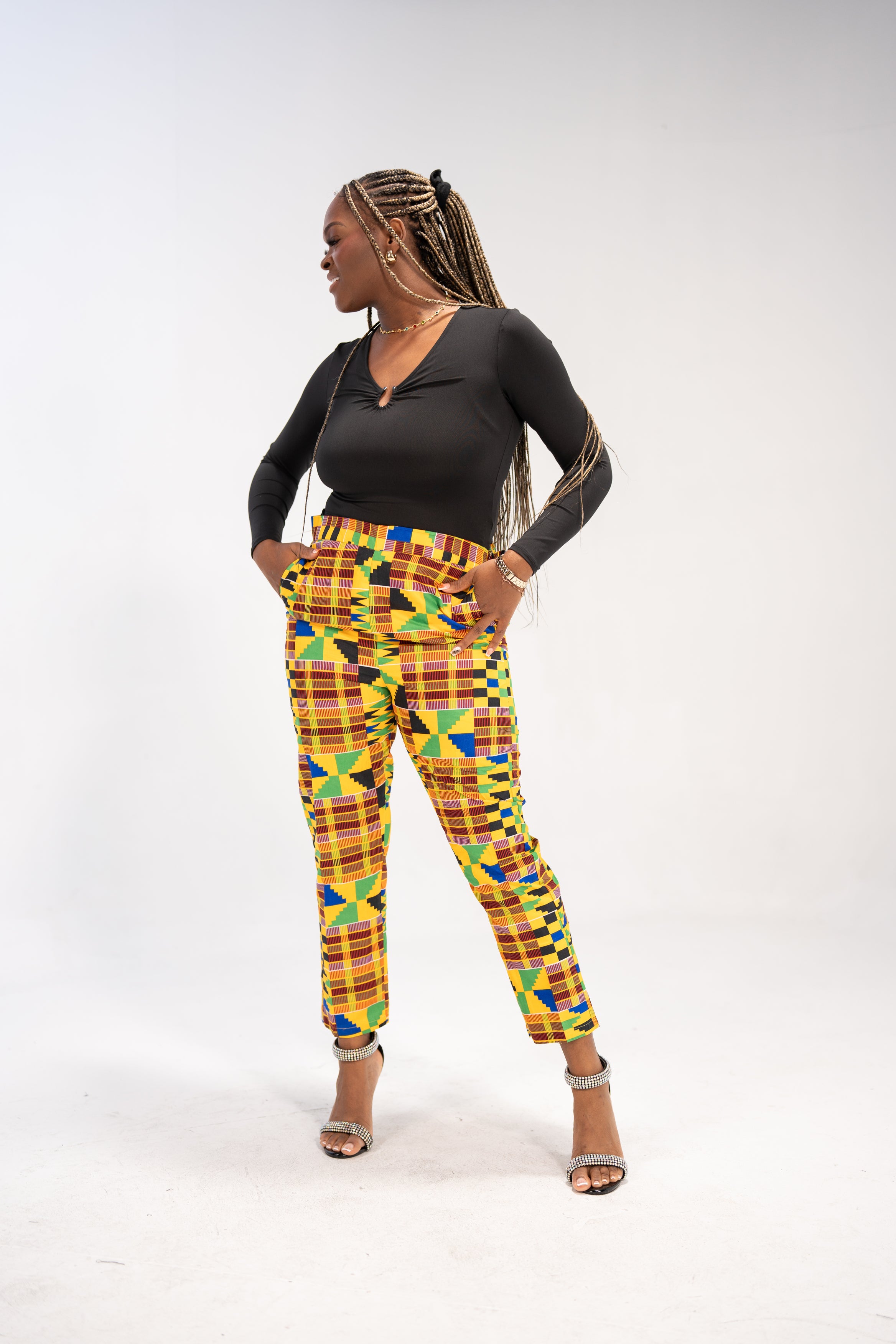 Ezinne Women's African Print Pants (Yellow Green Kente)