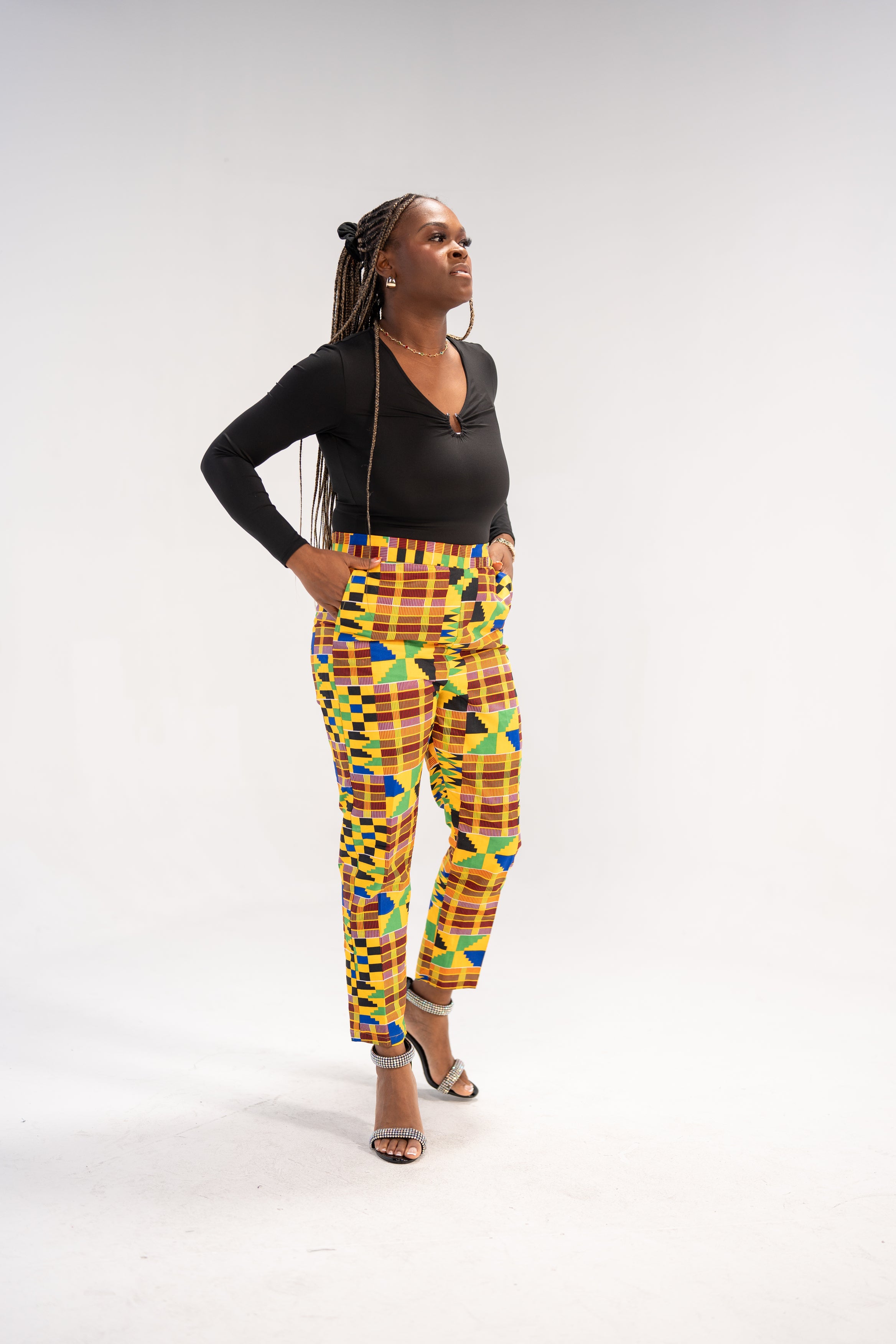 Ezinne Women's African Print Pants (Yellow Green Kente)