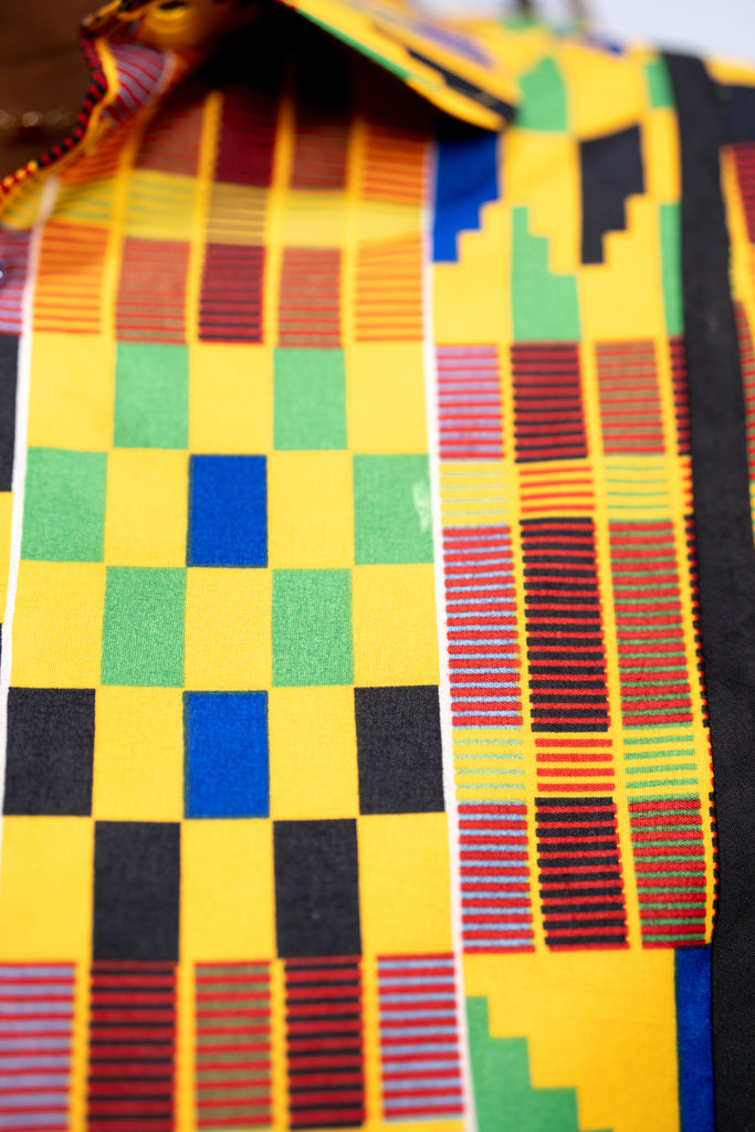 Ezinne Women's African Print Top (Yellow Green Kente)