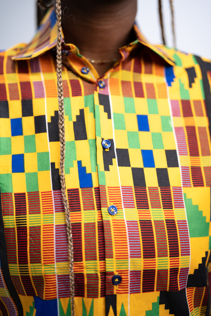 Ezinne Women's African Print Top (Yellow Green Kente)