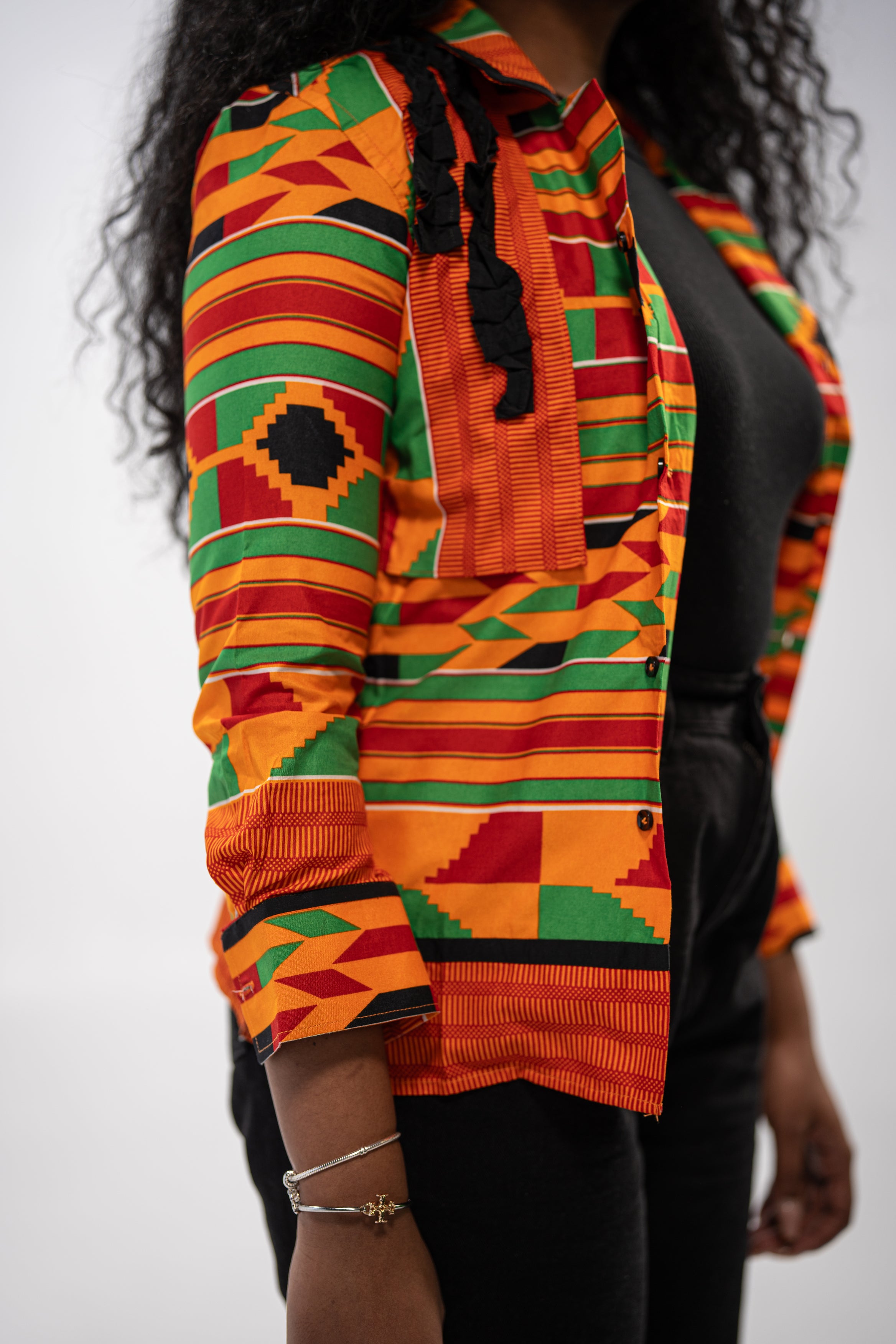 Ginika Women's African Print Jacket (Yellow Green Kente)