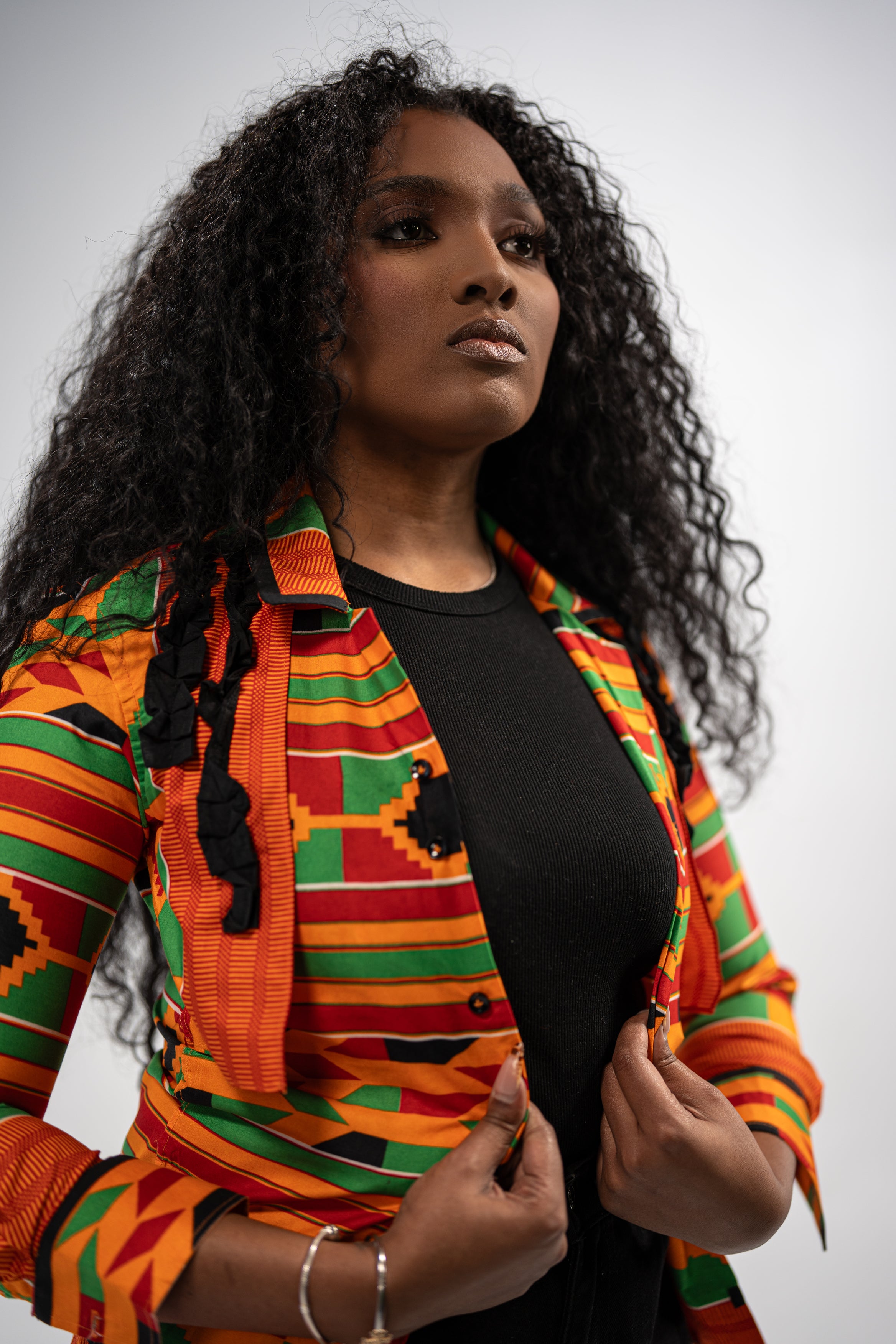 Ginika Women's African Print Jacket (Yellow Green Kente)