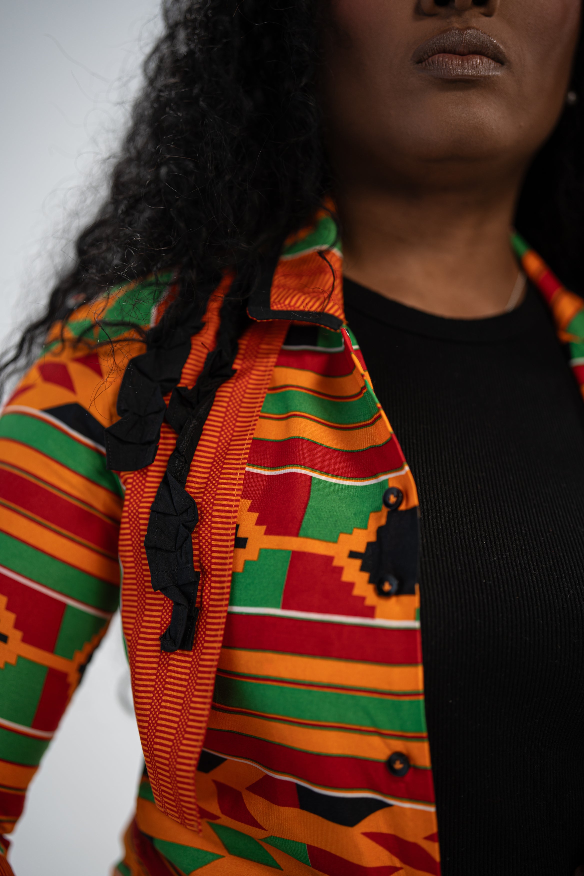 Ginika Women's African Print Jacket (Yellow Green Kente)