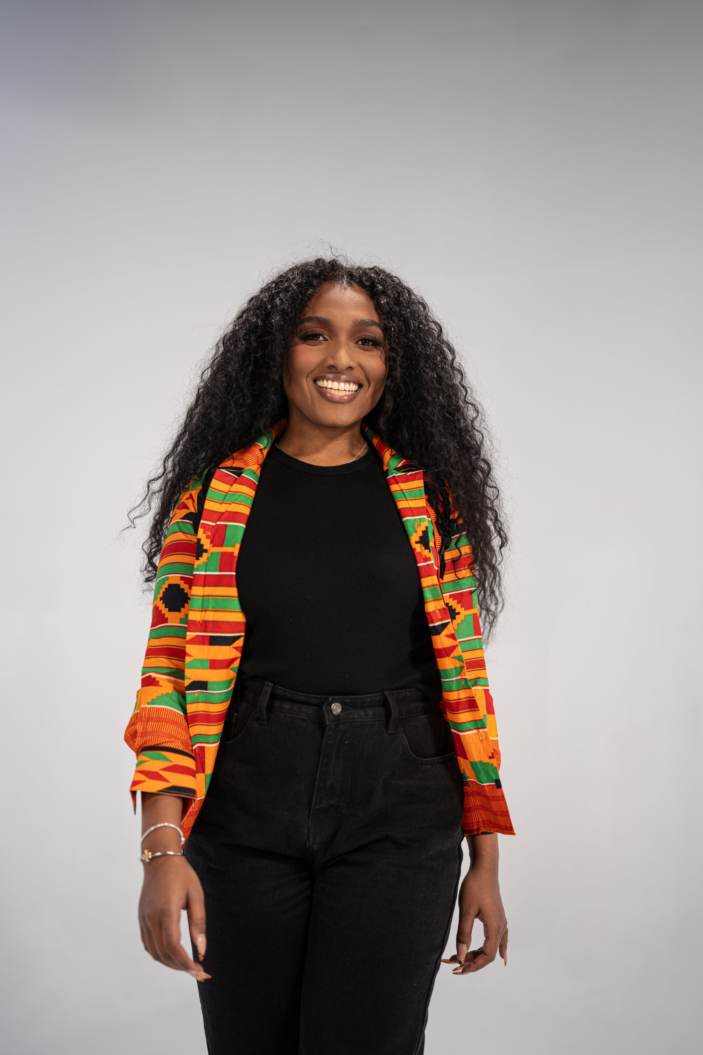 Ginika Women's African Print Jacket (Yellow Green Kente)