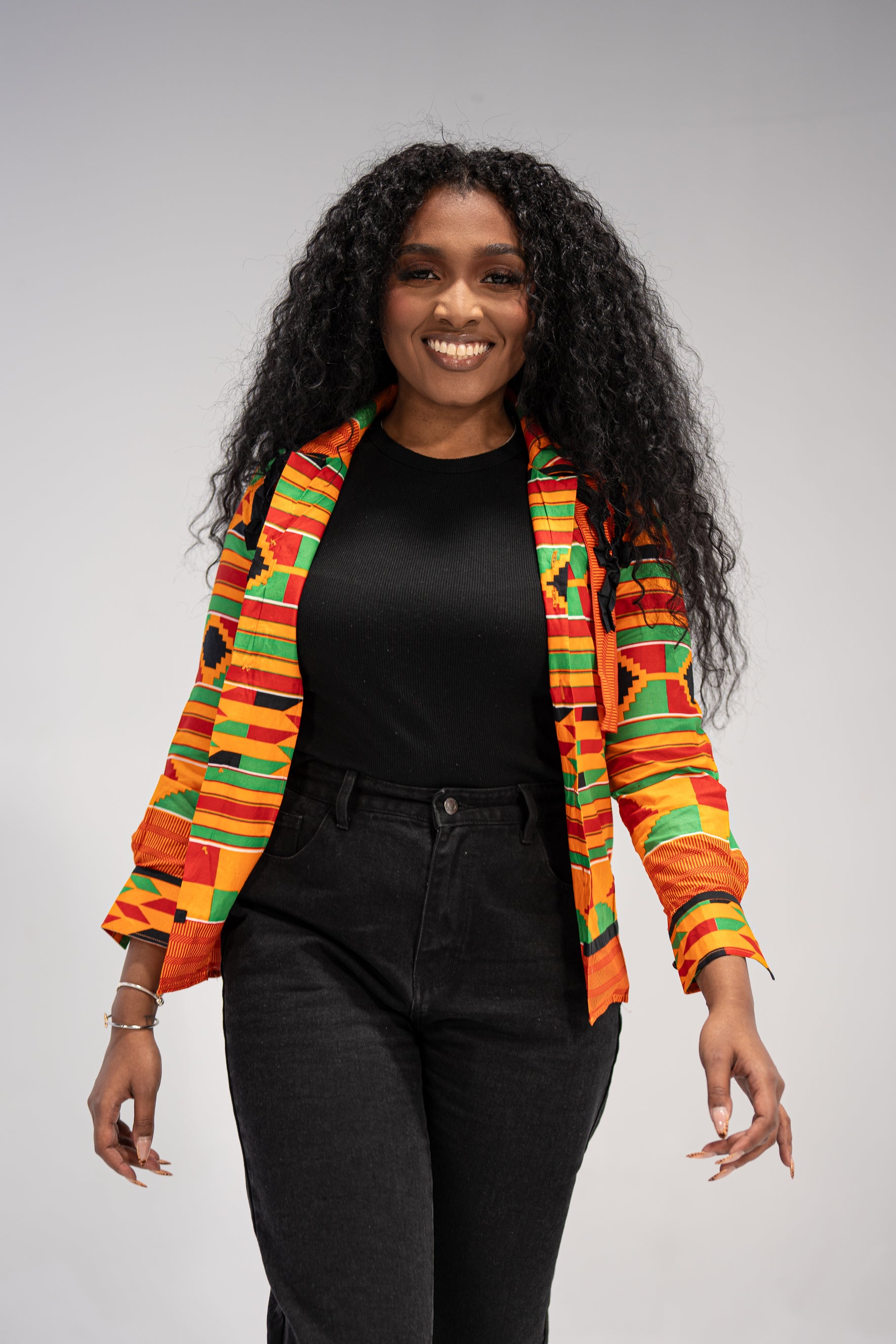 Ginika Women's African Print Jacket (Yellow Green Kente)